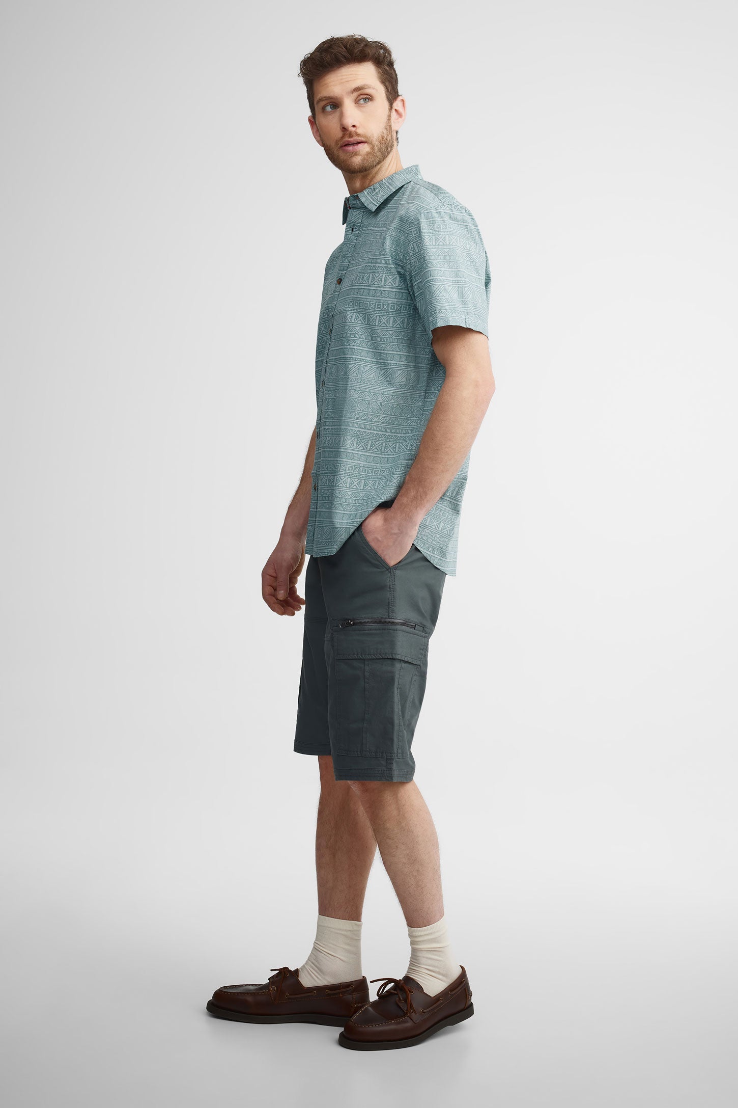 Chemise manches courtes en coton - Homme && VERT/MULTI