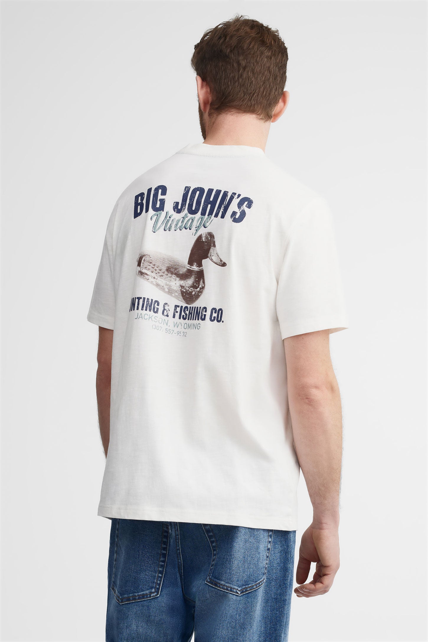 T-shirt col rond en coton - Homme && BLANC CASSÉ