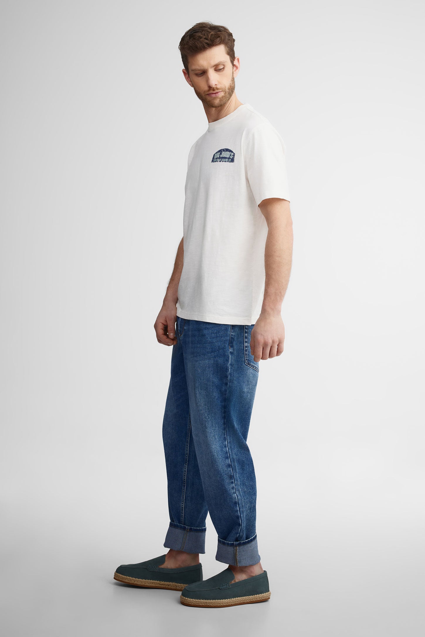 T-shirt col rond en coton - Homme && BLANC CASSÉ