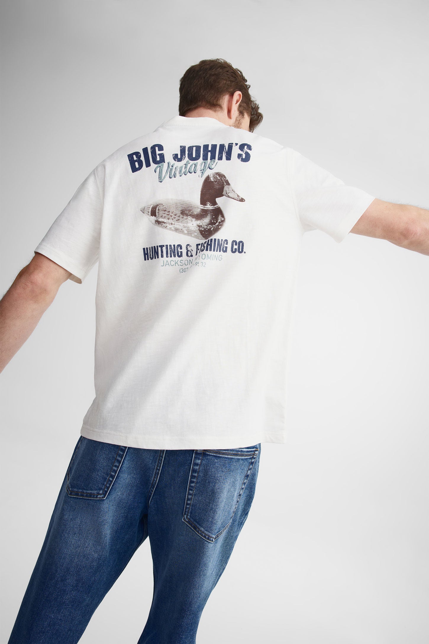 T-shirt col rond en coton - Homme && BLANC CASSÉ