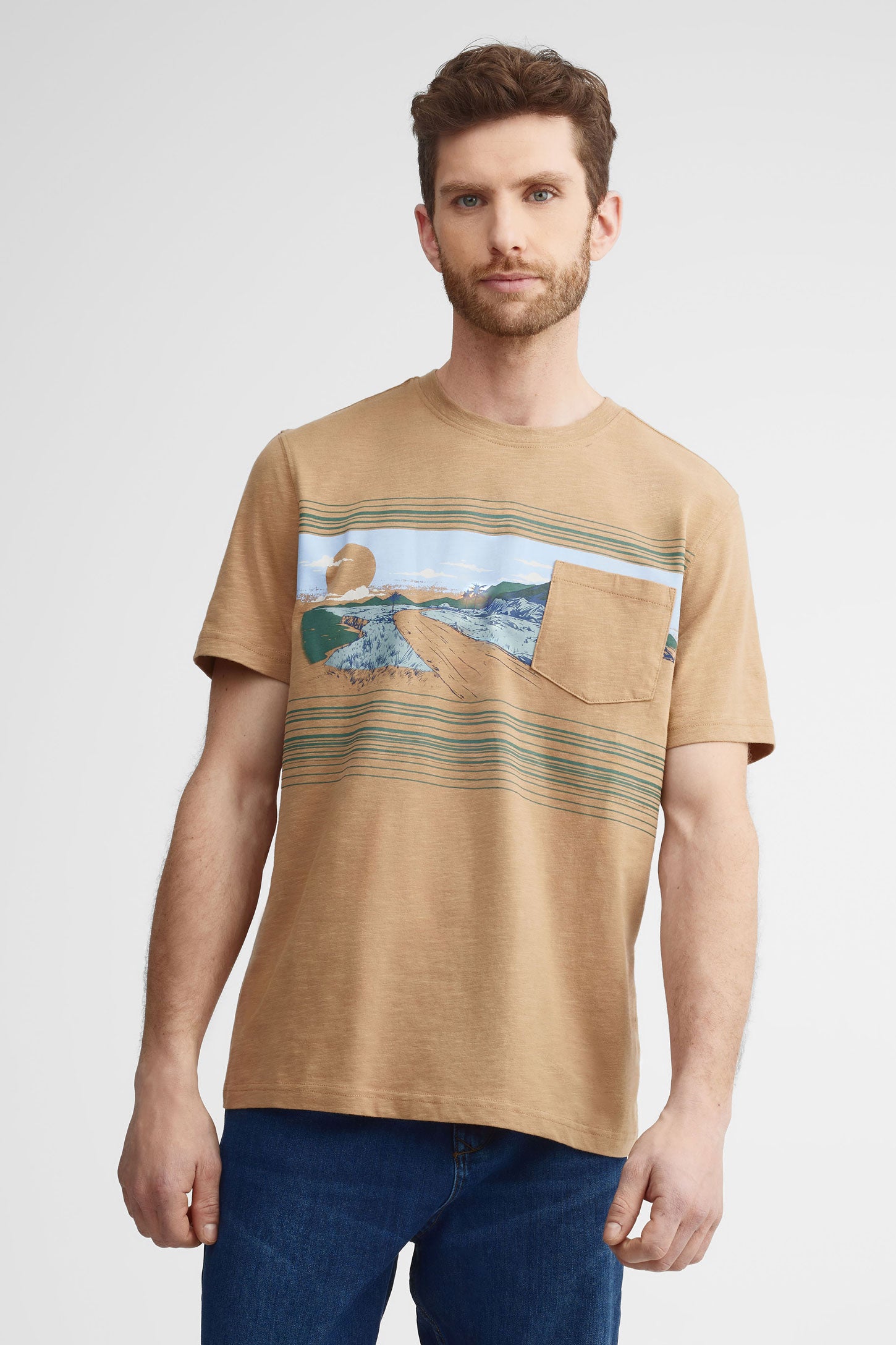 T-shirt à poche imprimé coton - Homme && VERT FONCE