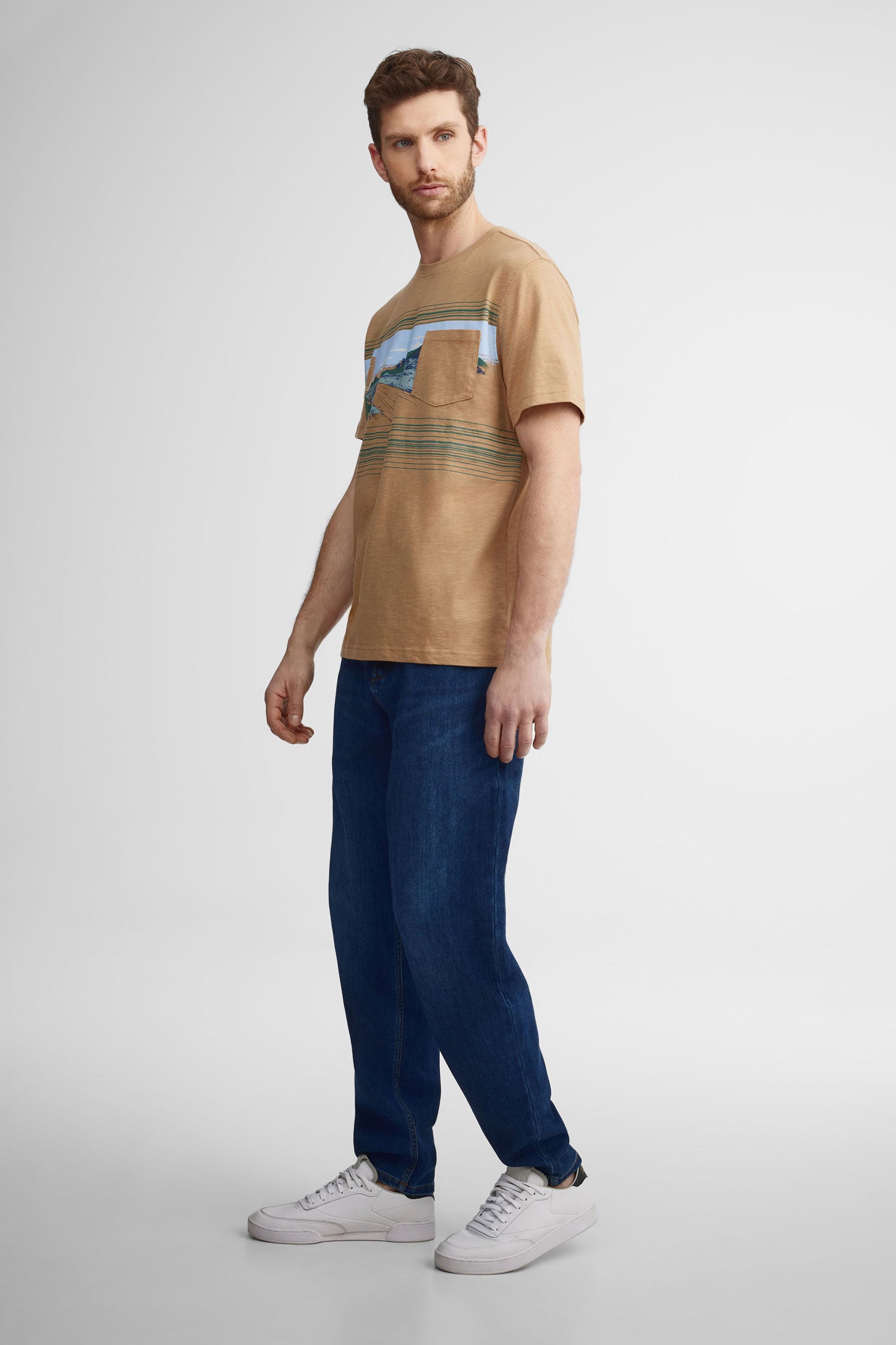 T-shirt à poche imprimé coton - Homme && VERT FONCE