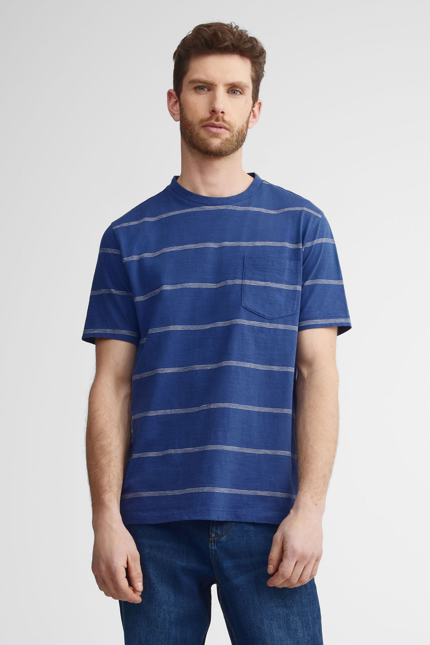 T-shirt à poche rayé coton - Homme && BLEU MARINE MUL