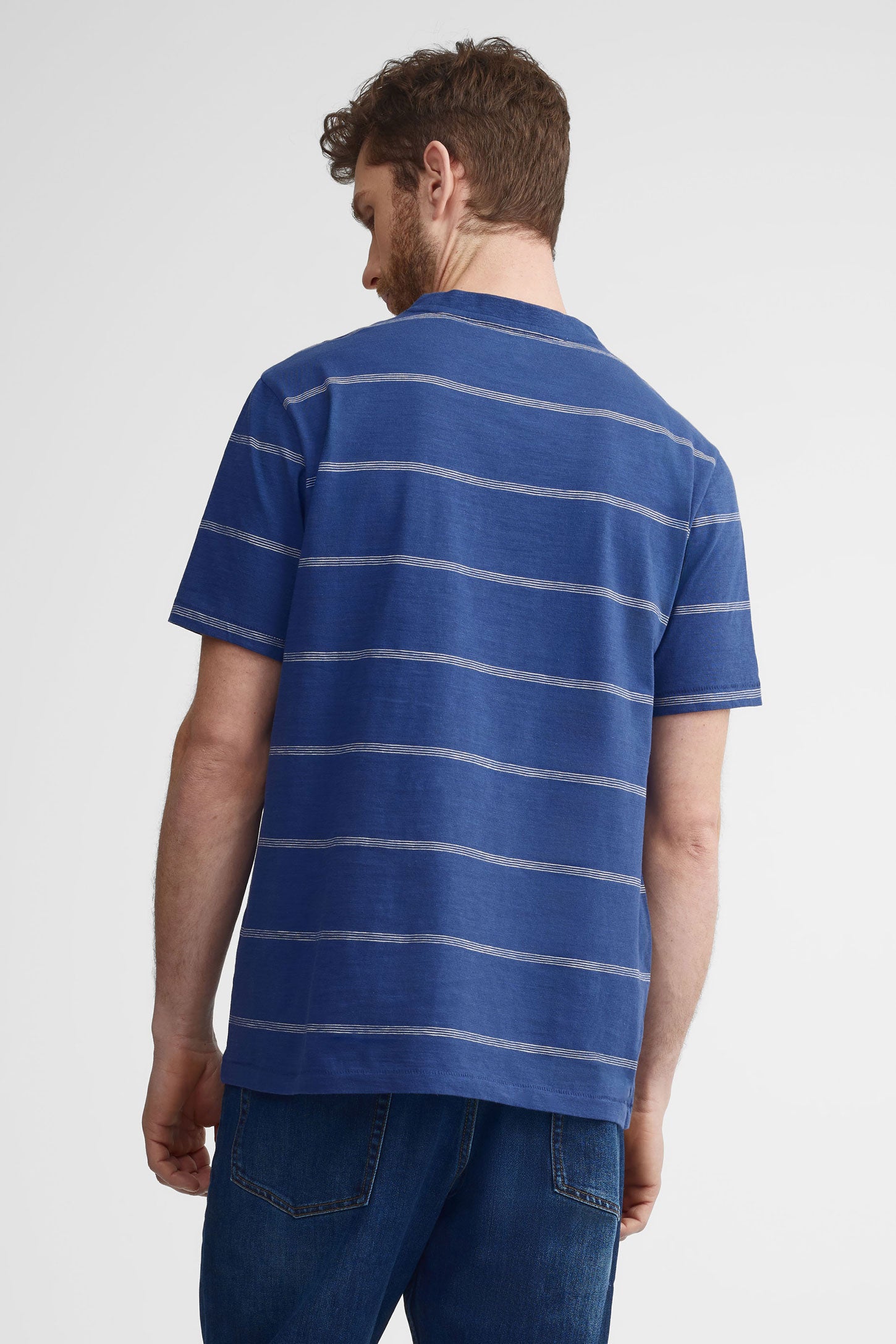 T-shirt à poche rayé coton - Homme && BLEU MARINE MUL