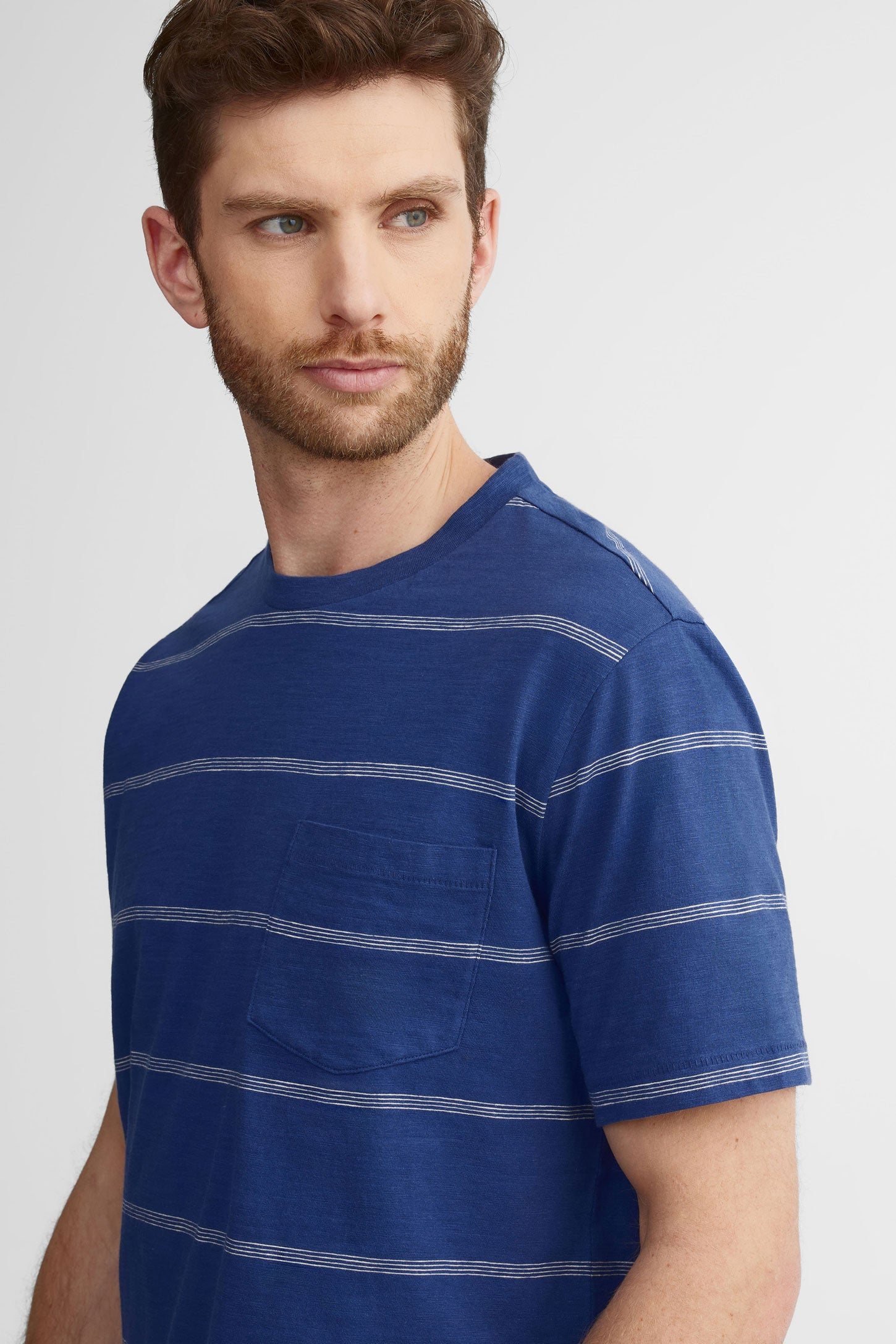 T-shirt à poche rayé coton - Homme && BLEU MARINE MUL