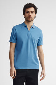 Polo manches courtes tricot texturé - Homme && BLEU