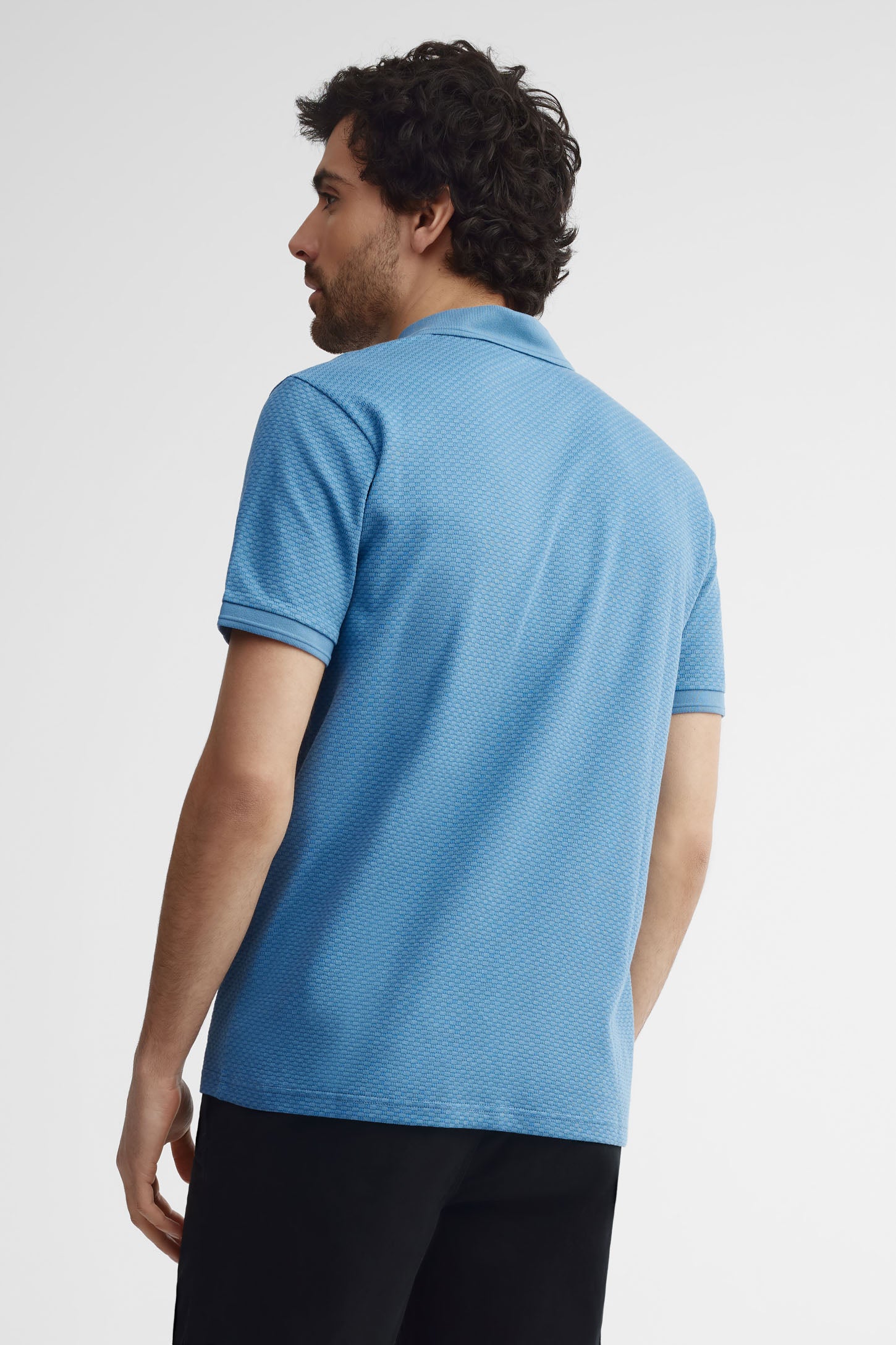 Polo manches courtes tricot texturé - Homme && BLEU