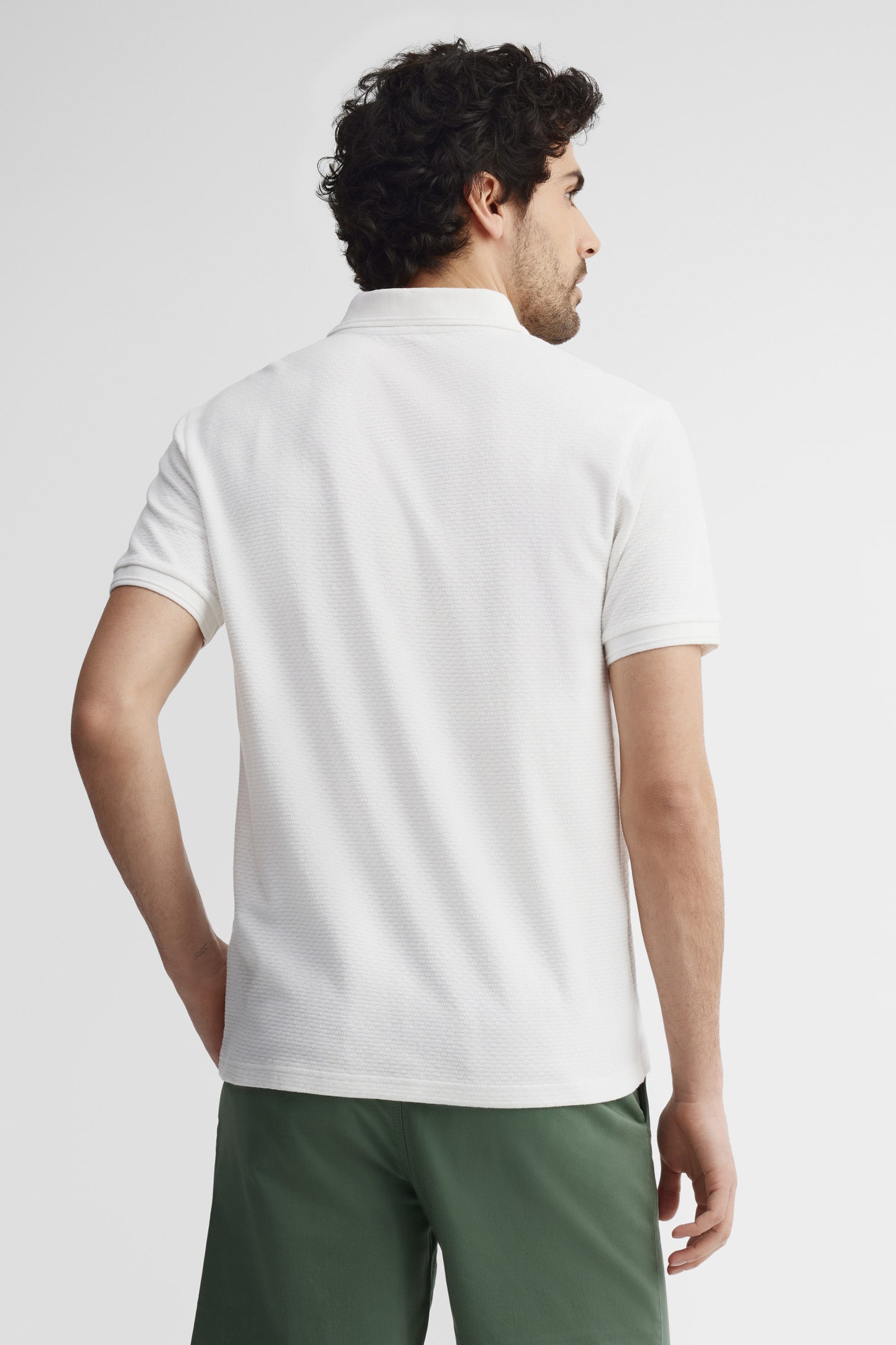 Polo manches courtes tricot texturé - Homme && BLANC CASSÉ