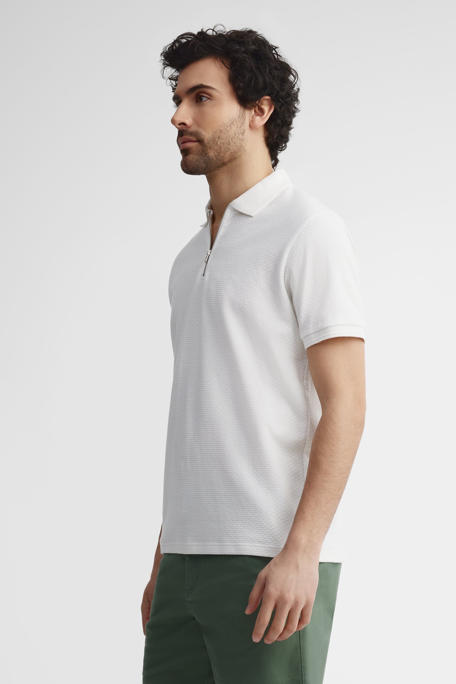 Polo manches courtes tricot texturé - Homme && BLANC CASSÉ
