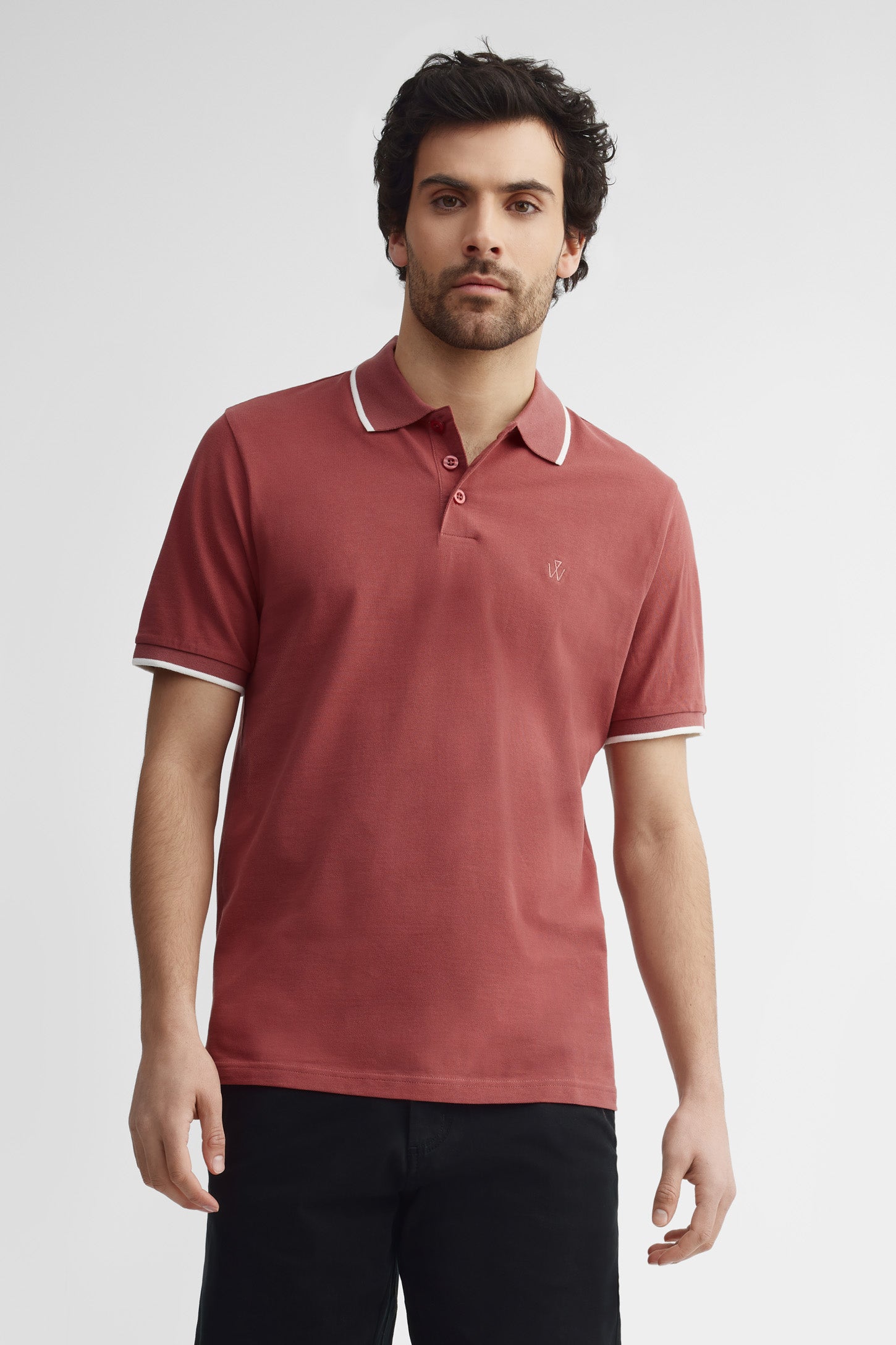 Polo manches courtes coupe étroite - Homme && TERRACOTTA