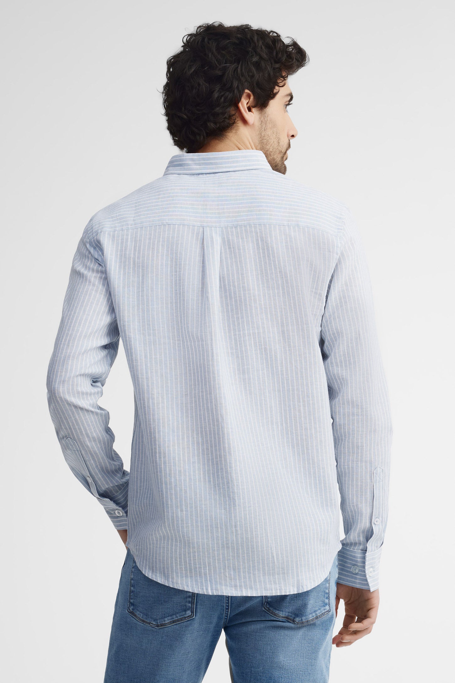 Chemise rayée lin - Homme && BLEU MULTI
