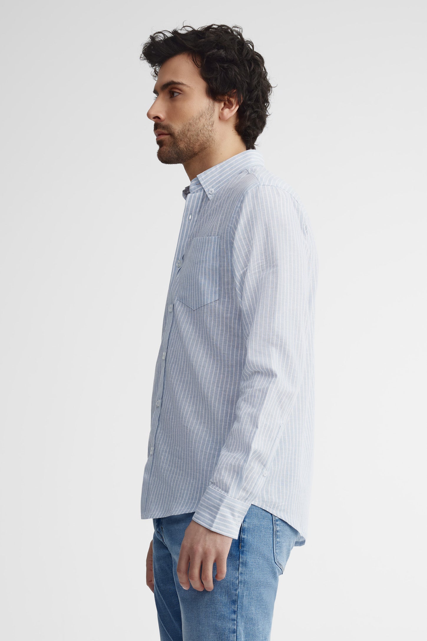 Chemise rayée lin - Homme && BLEU MULTI