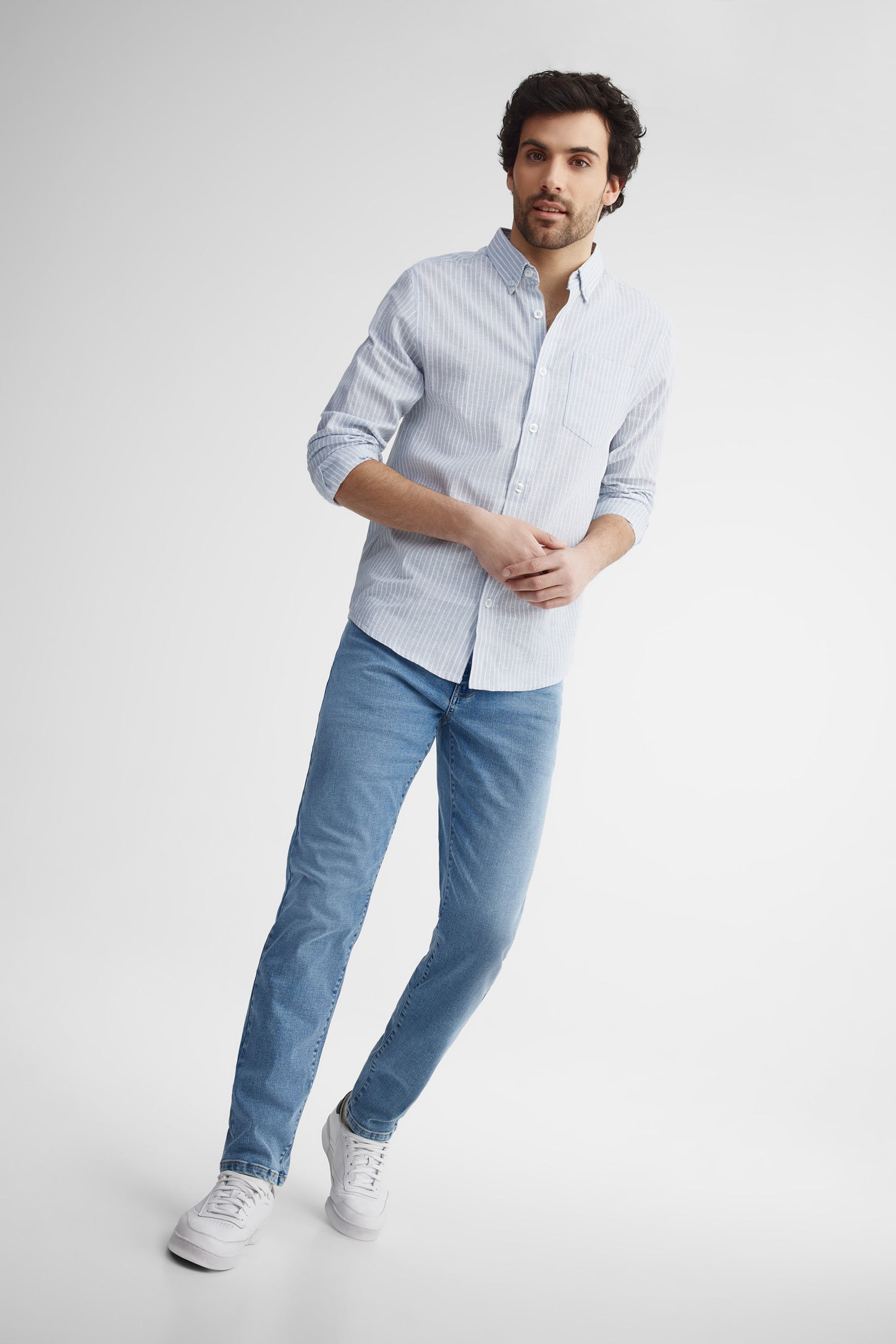 Chemise rayée lin - Homme && BLEU MULTI