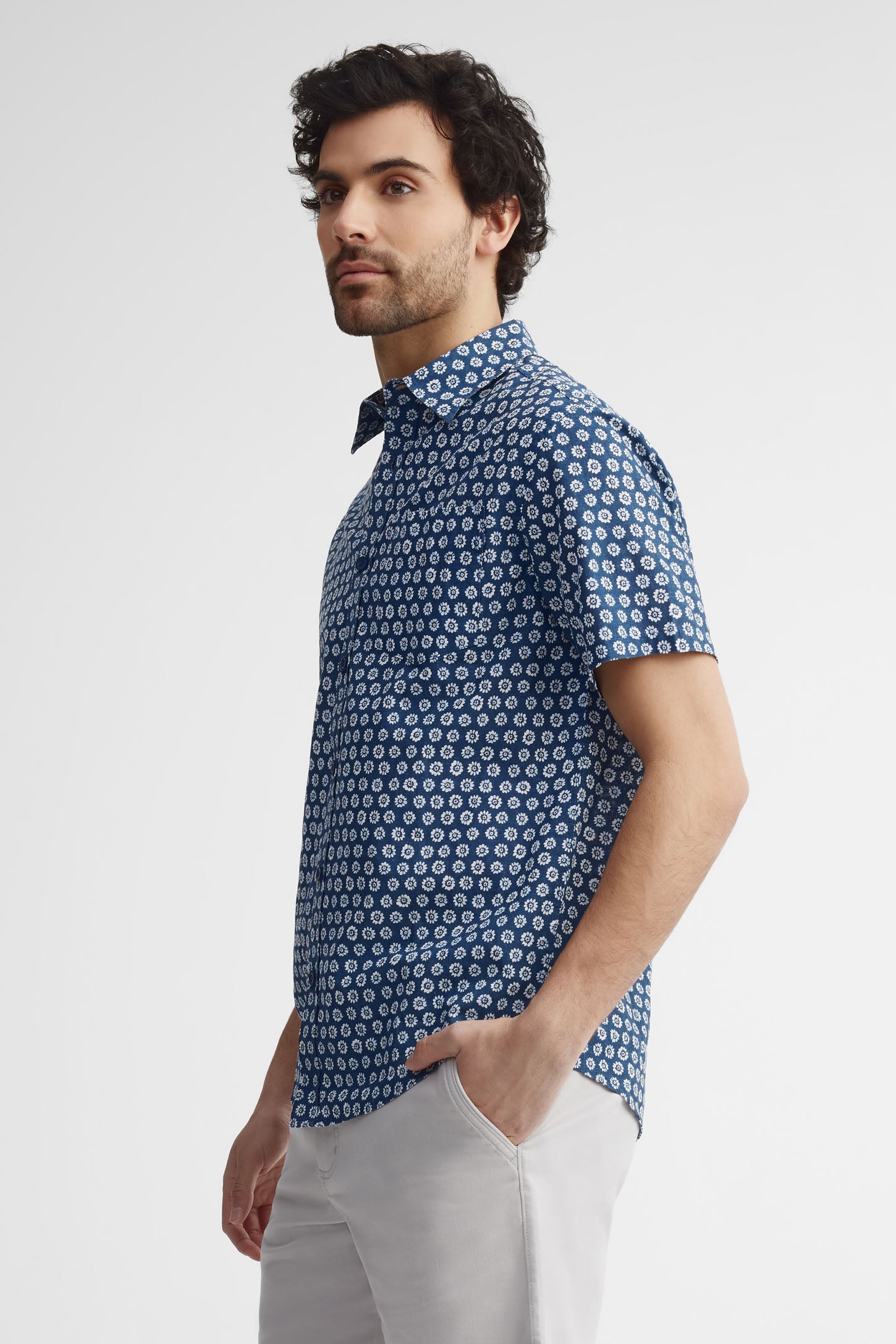 Chemise manches courtes imprimée - Homme && BLEU MARINE MUL