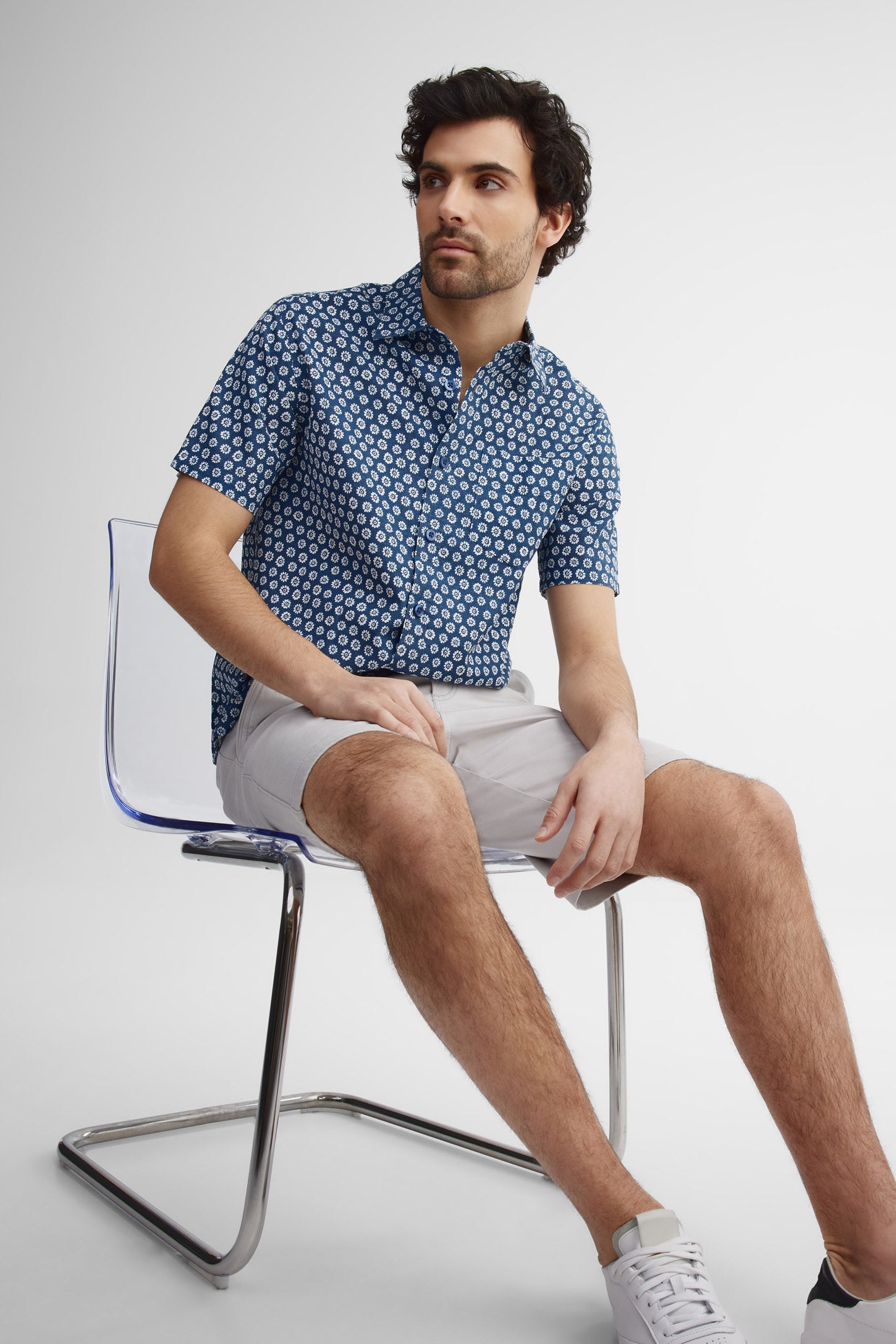 Chemise manches courtes imprimée - Homme && BLEU MARINE MUL