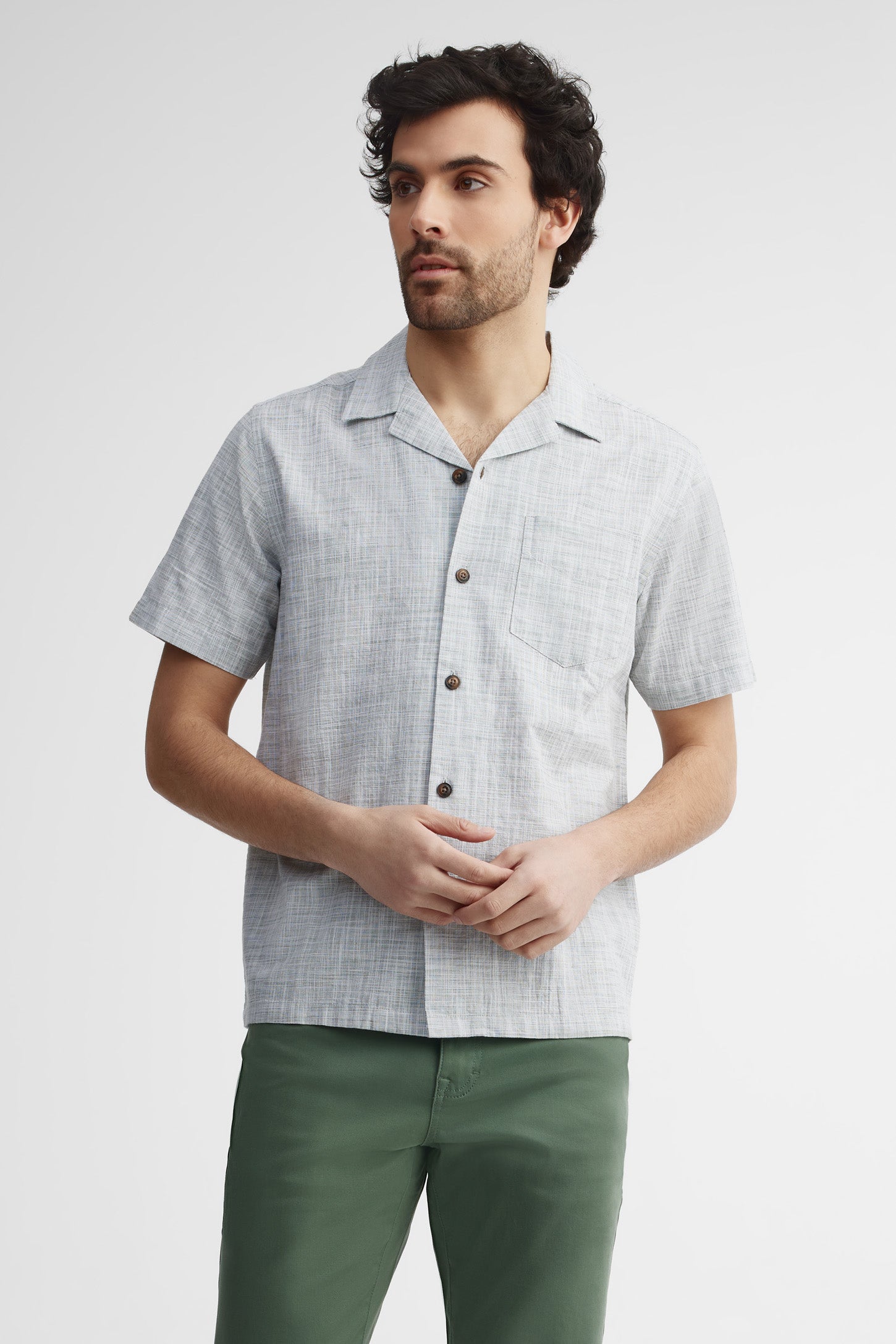 Chemise manches courtes coupe régulière coton - Homme && VERT