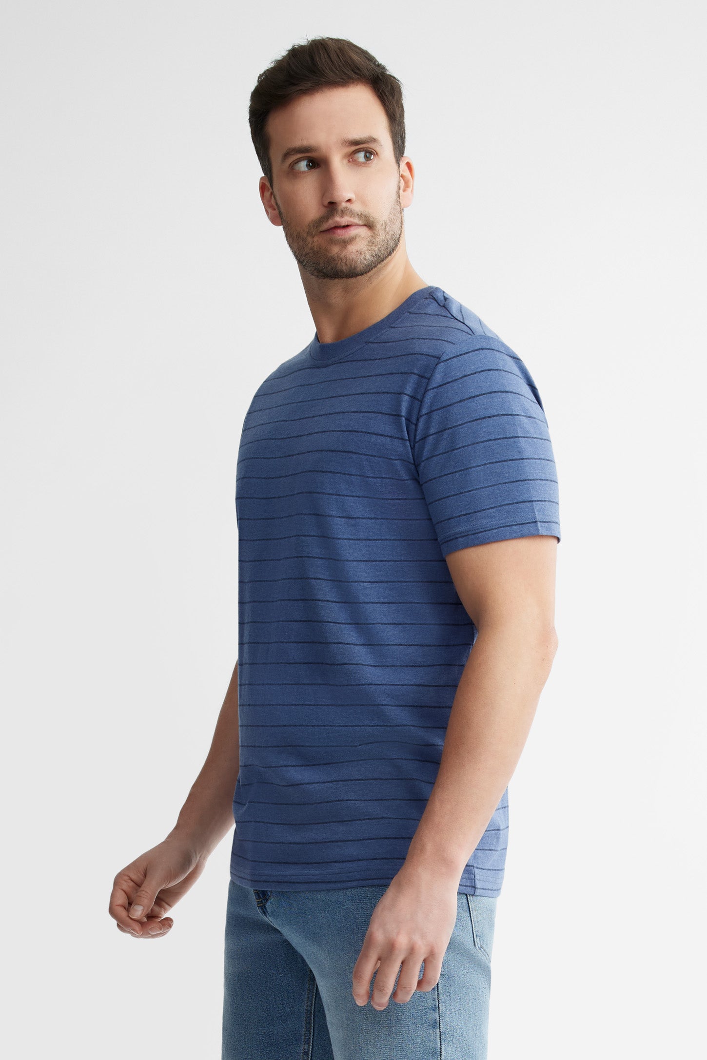 T-shirt col rond imprimé en coton, 2/30$ - Homme && BLEU MULTI