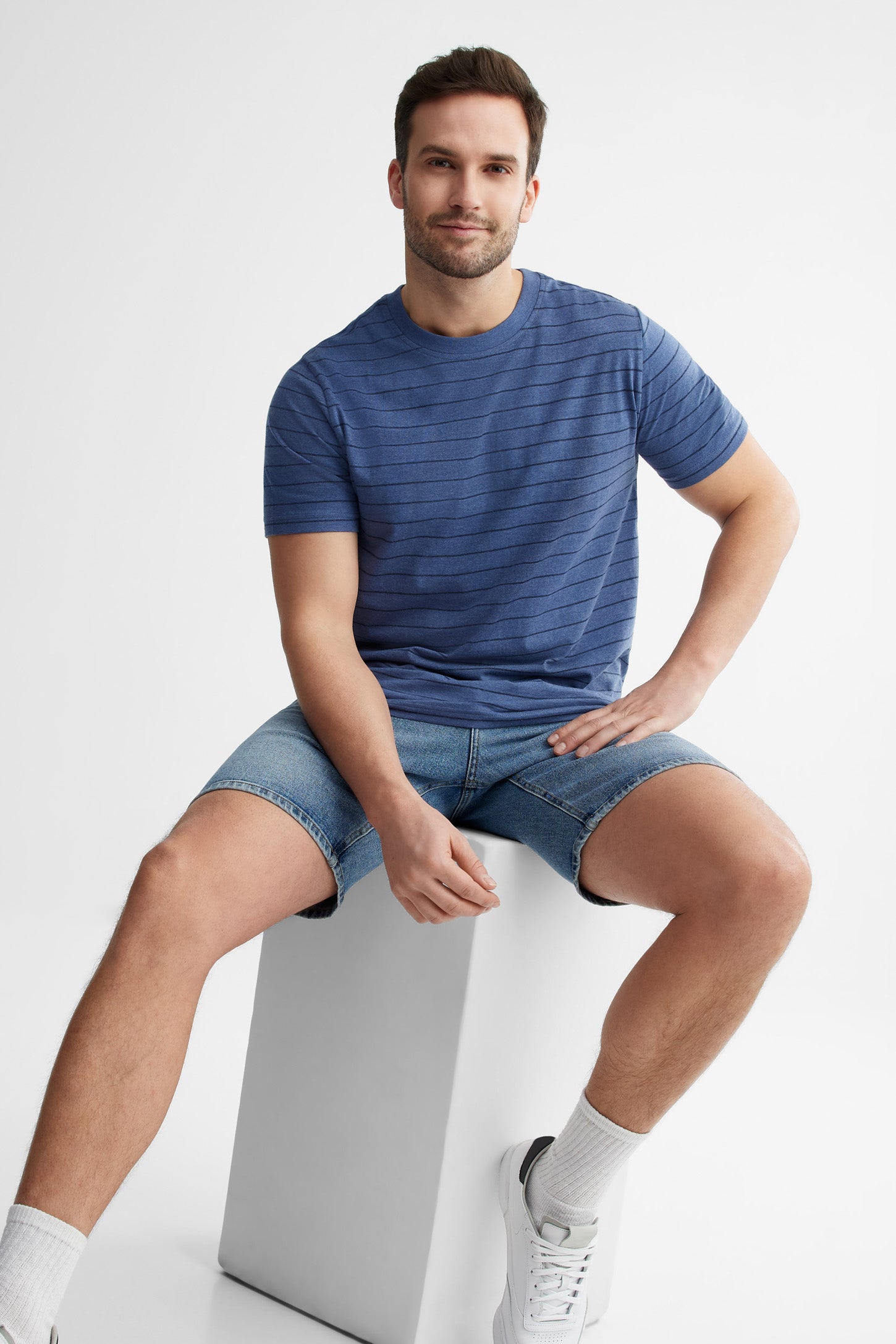 T-shirt col rond imprimé en coton, 2/30$ - Homme && BLEU MULTI