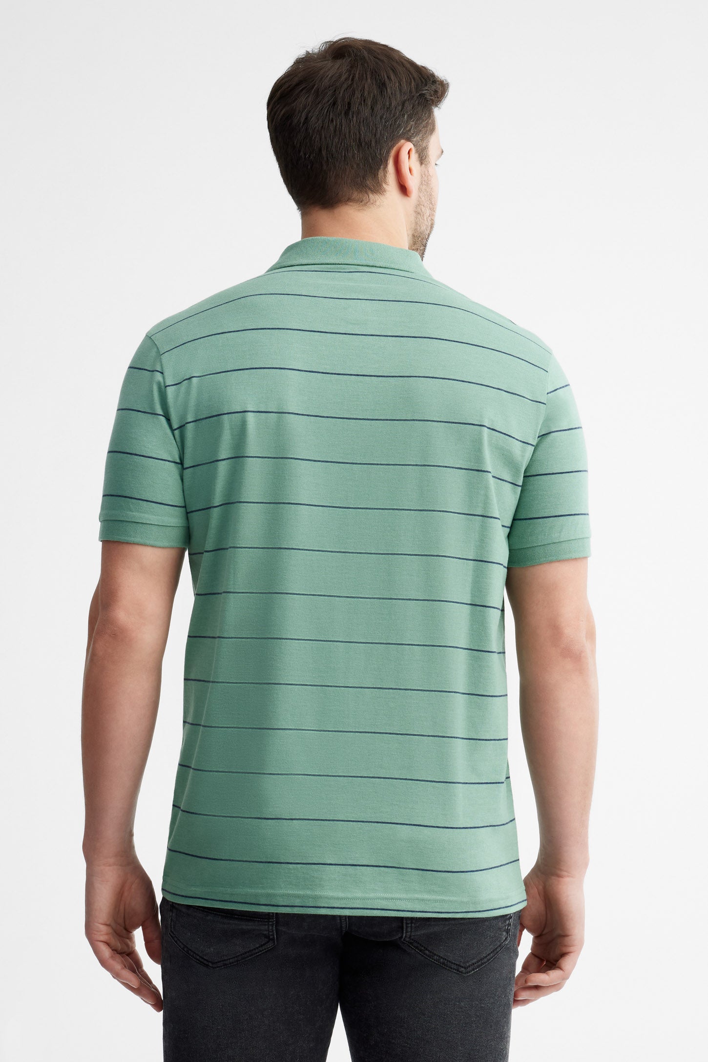 Polo manches courtes rayé coton - Homme && VERT/MULTI