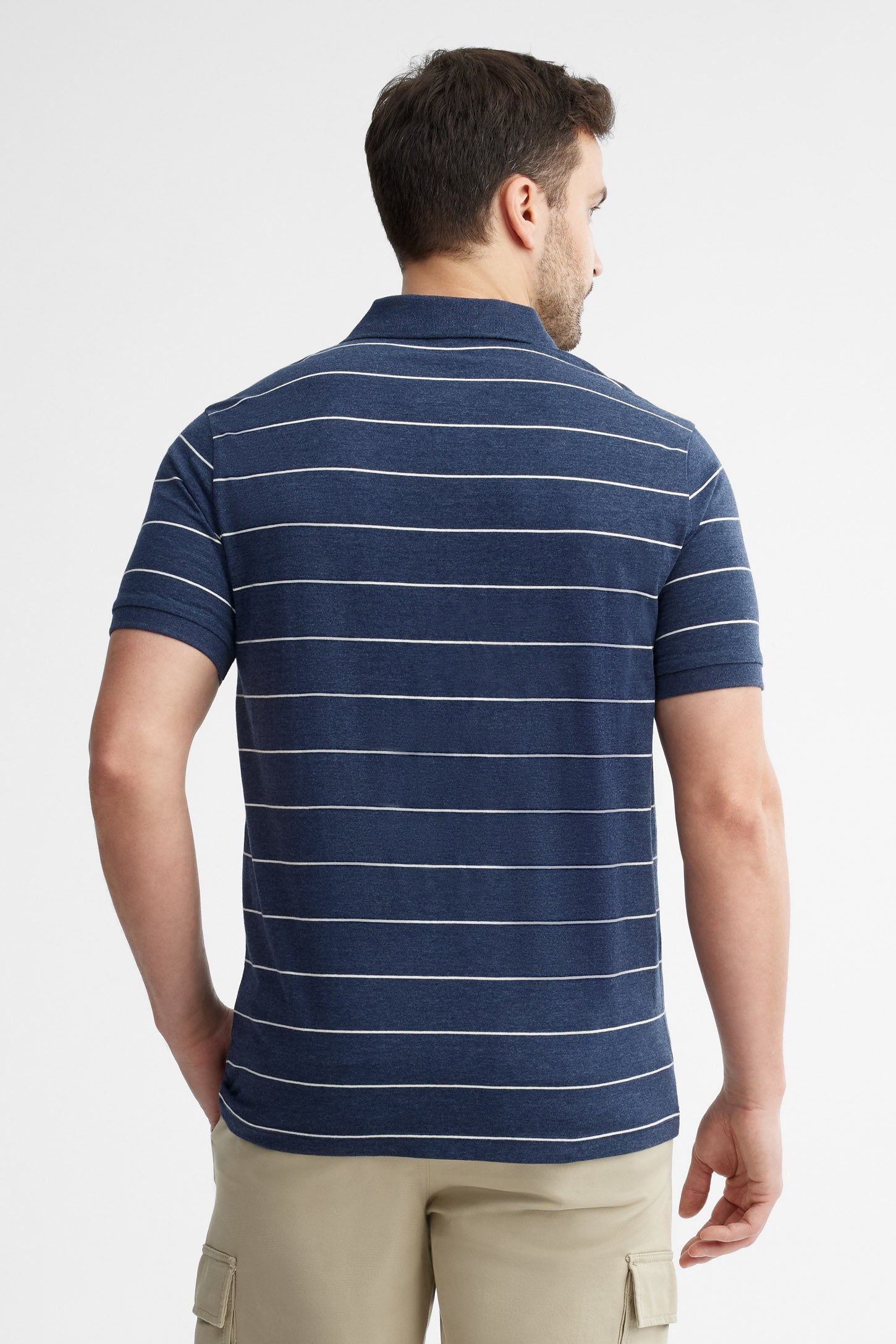 Polo manches courtes rayé coton - Homme && BLEU MARINE MUL