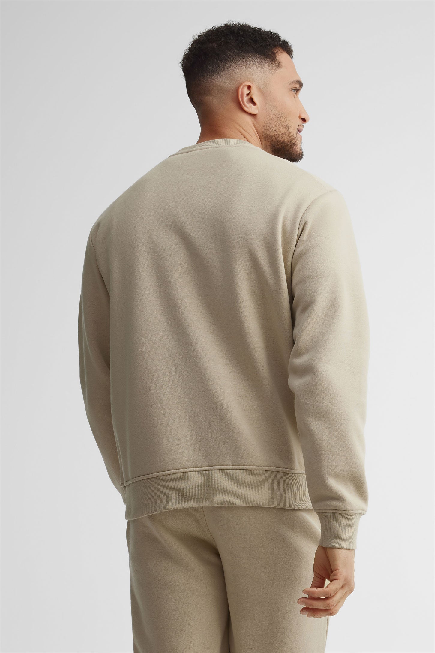 Chandail col rond coton ouaté - Homme && BEIGE