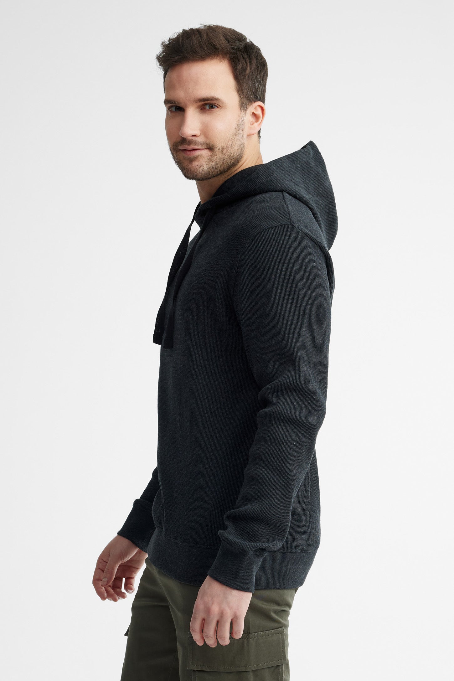 Chandail à capuchon tricot gaufré - Homme && NOIR