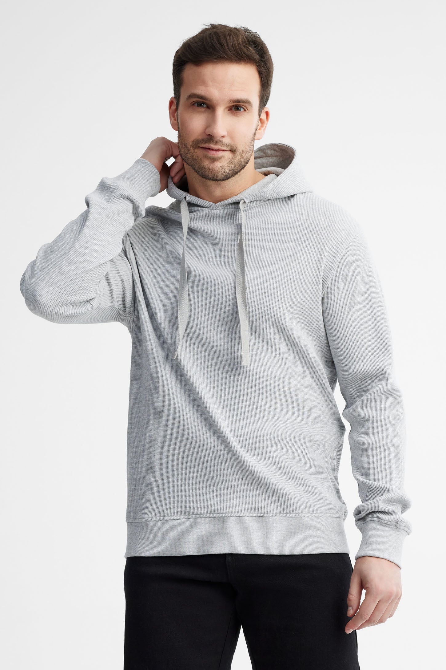 Chandail à capuchon tricot gaufré - Homme && GRIS MIXTE