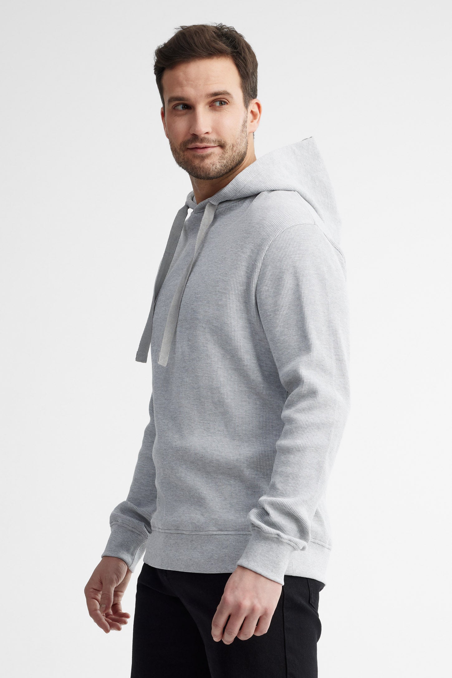 Chandail à capuchon tricot gaufré - Homme && GRIS MIXTE
