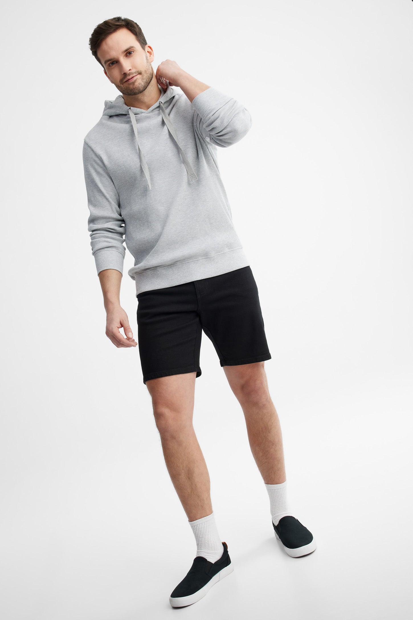 Chandail à capuchon tricot gaufré - Homme && GRIS MIXTE