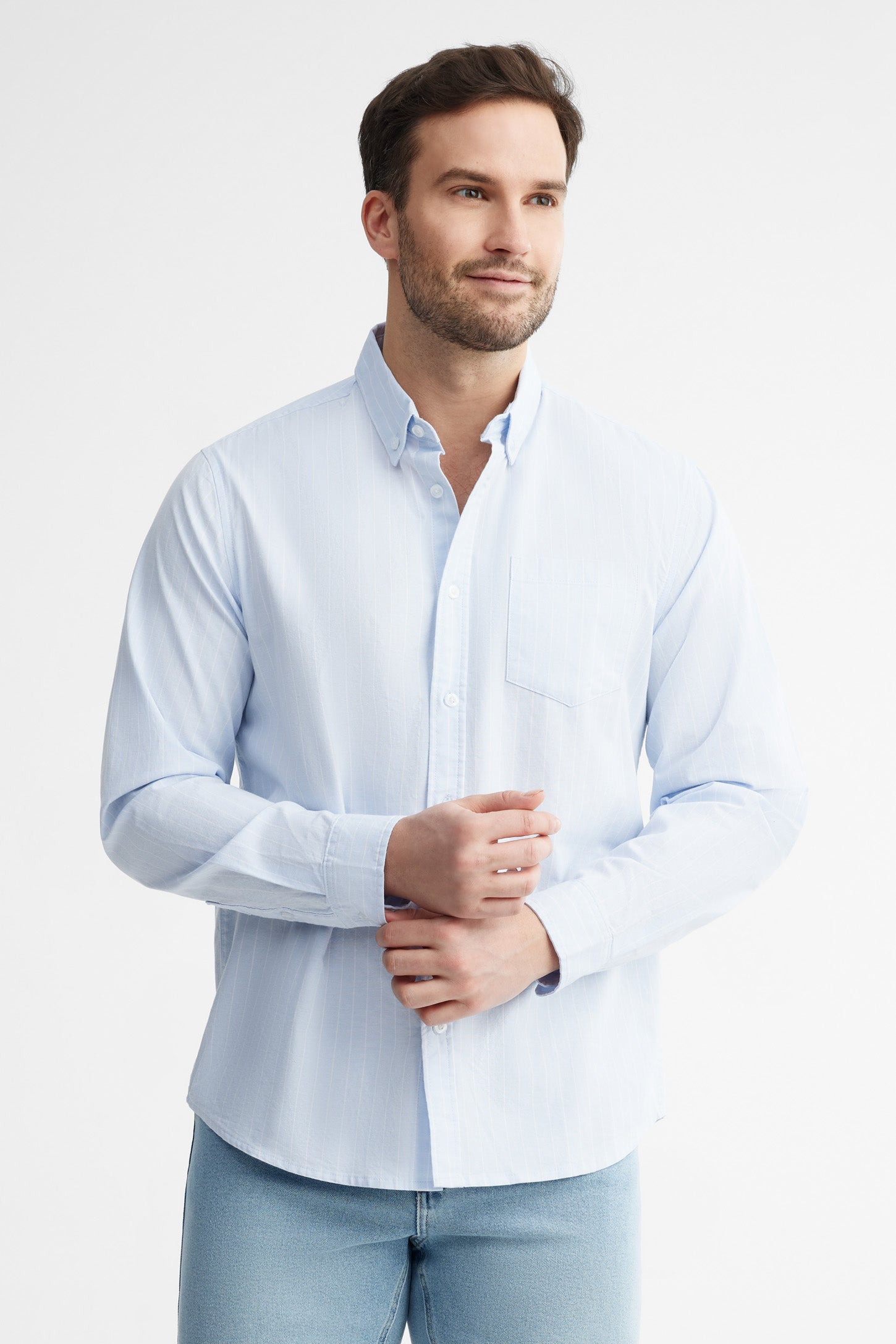 Chemise rayée coupe régulière coton - Homme && BLEU MULTI