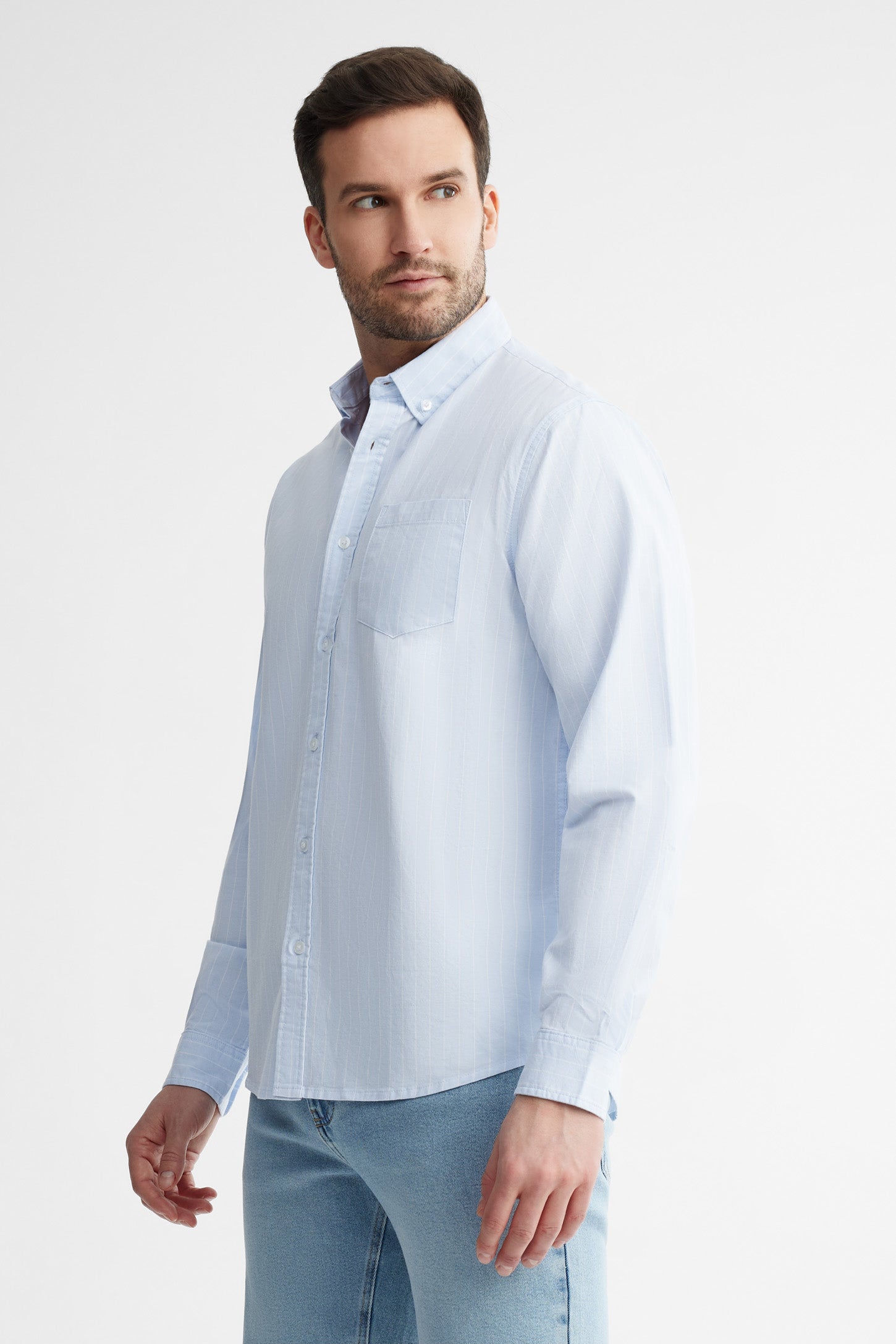 Chemise rayée coupe régulière coton - Homme && BLEU MULTI