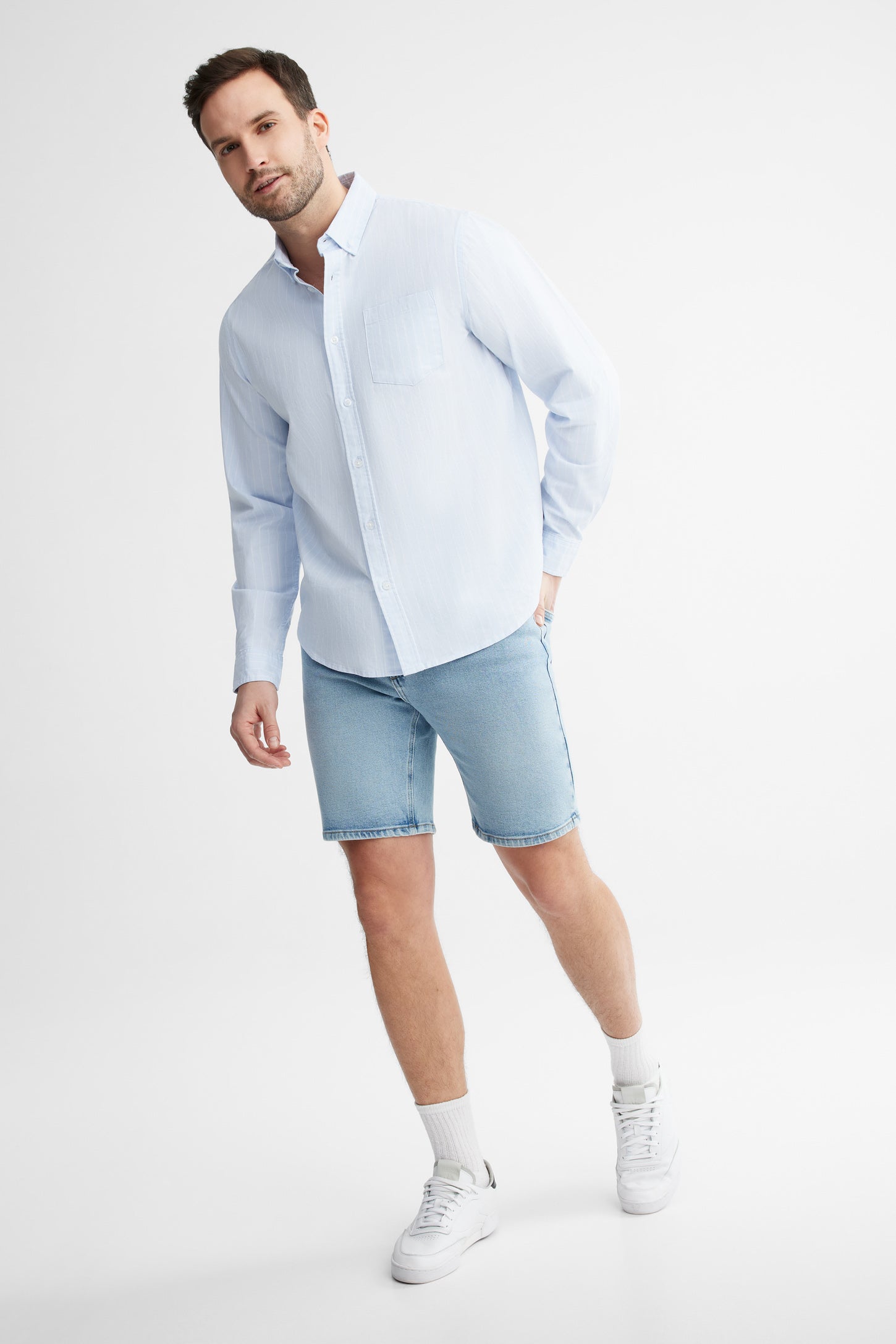 Chemise rayée coupe régulière coton - Homme && BLEU MULTI