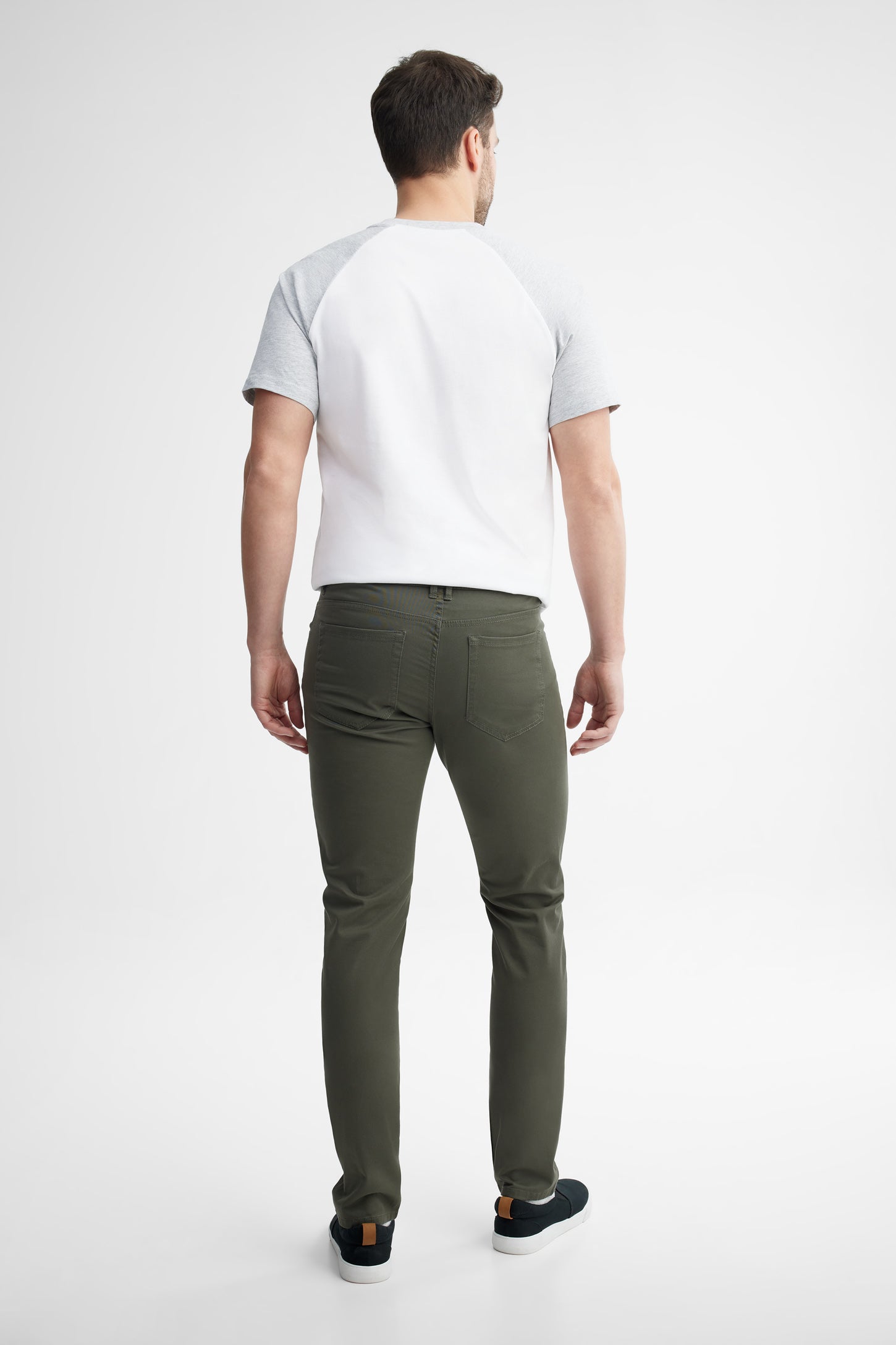 Pantalon coupe étroite en twill - Homme && OLIVE