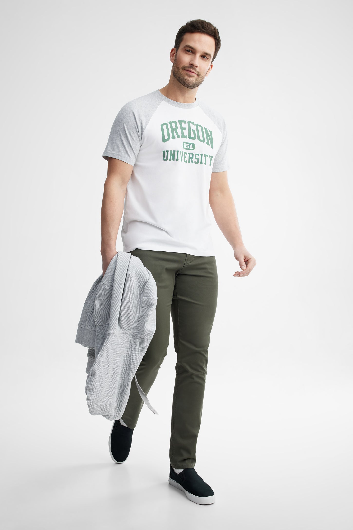 Pantalon coupe étroite en twill - Homme && OLIVE