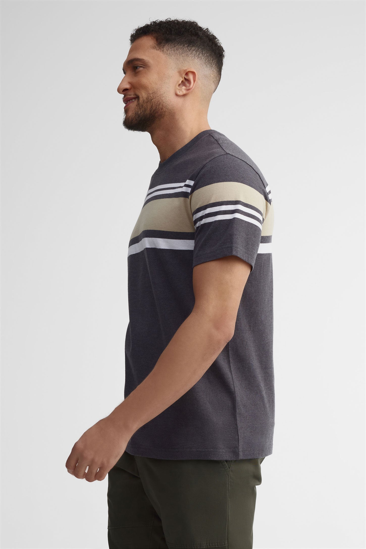 T-shirt col rond imprimé coton, 2/30$ - Homme && CHARBON/MULTI