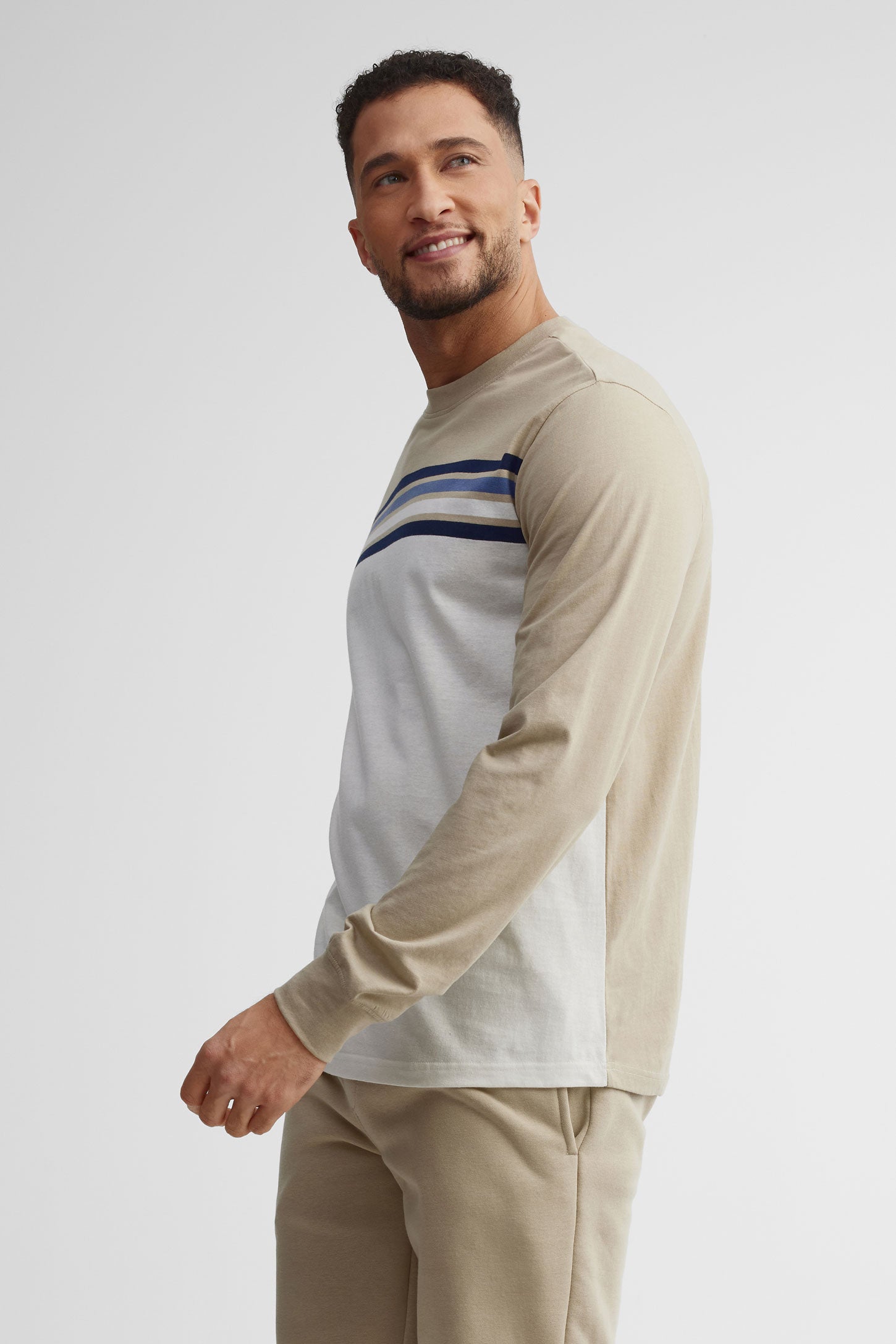 Chandail col rond en coton - Homme && BEIGE/MULTI