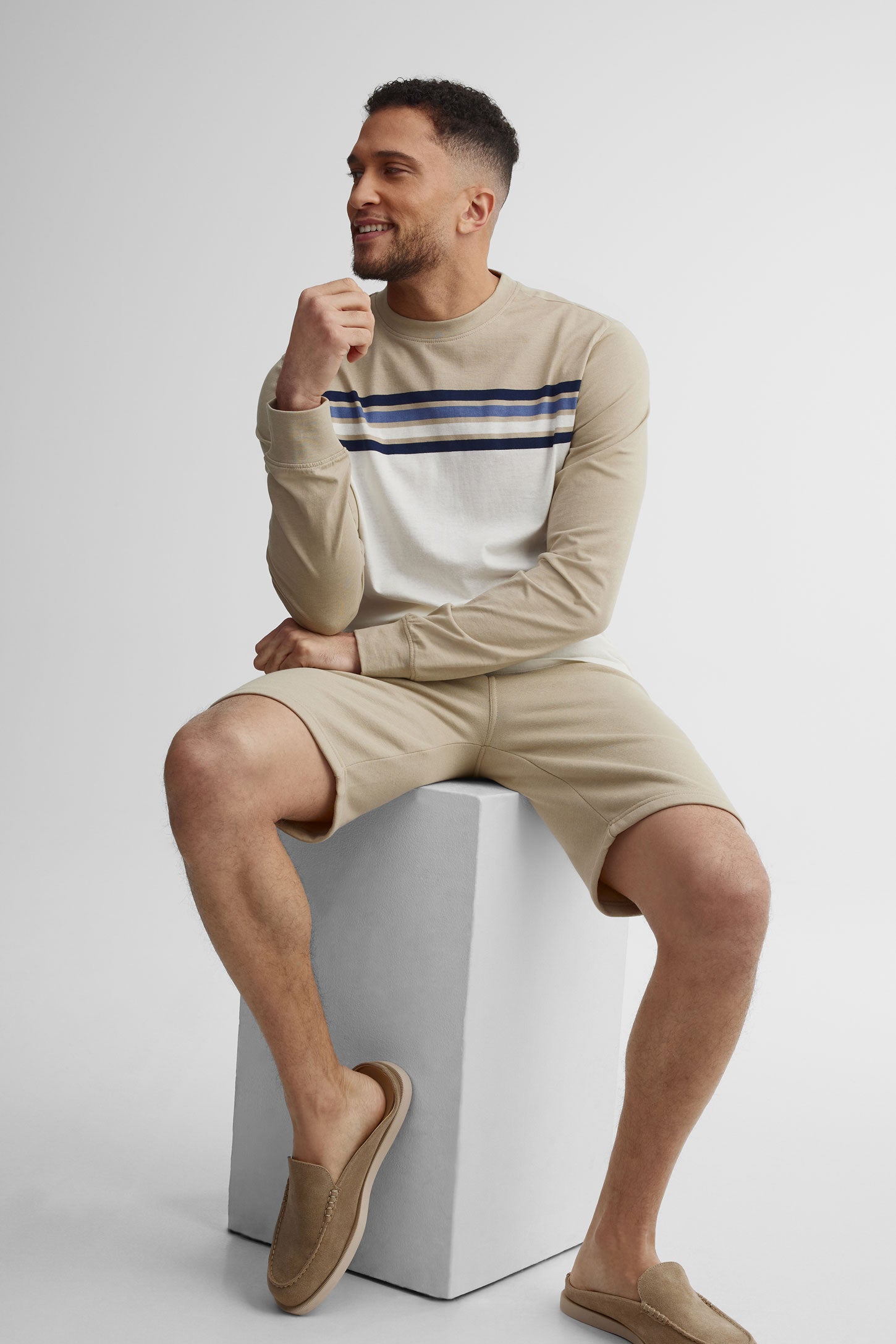 Chandail col rond en coton - Homme && BEIGE/MULTI