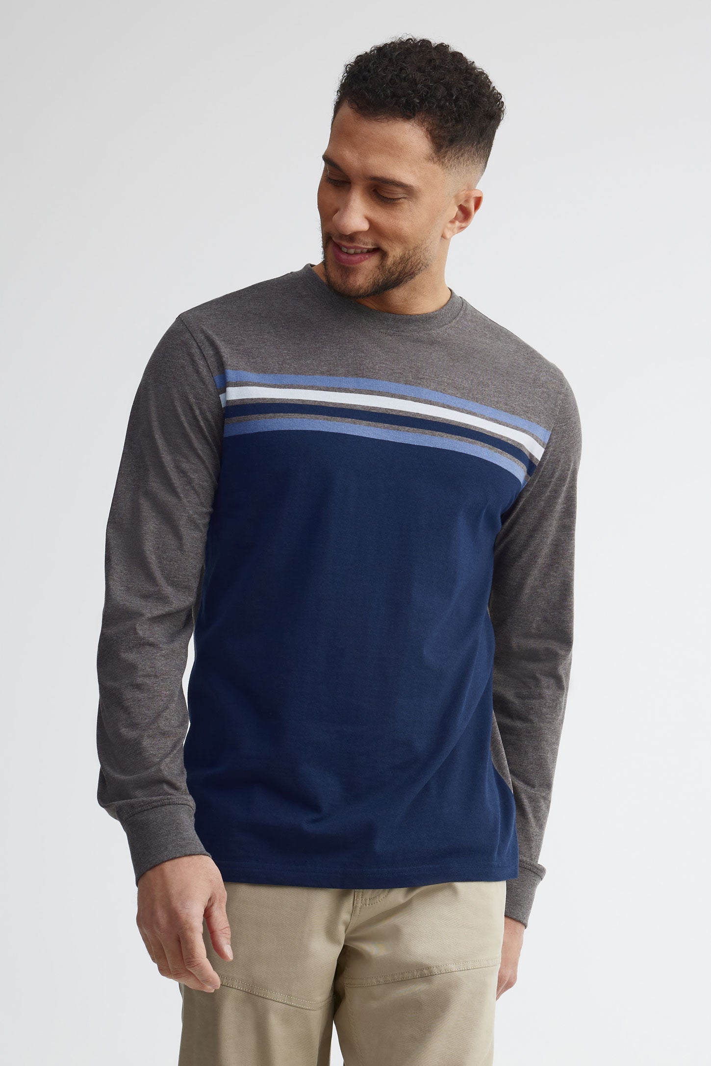 Chandail col rond en coton - Homme && BLEU MARINE MUL