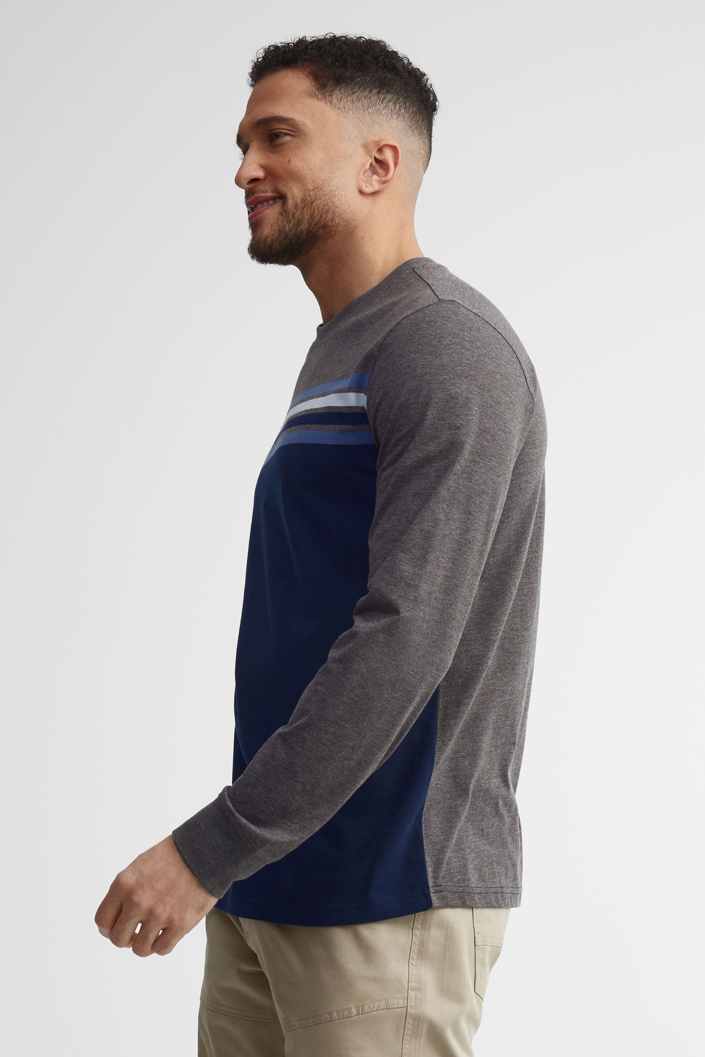 Chandail col rond en coton - Homme && BLEU MARINE MUL