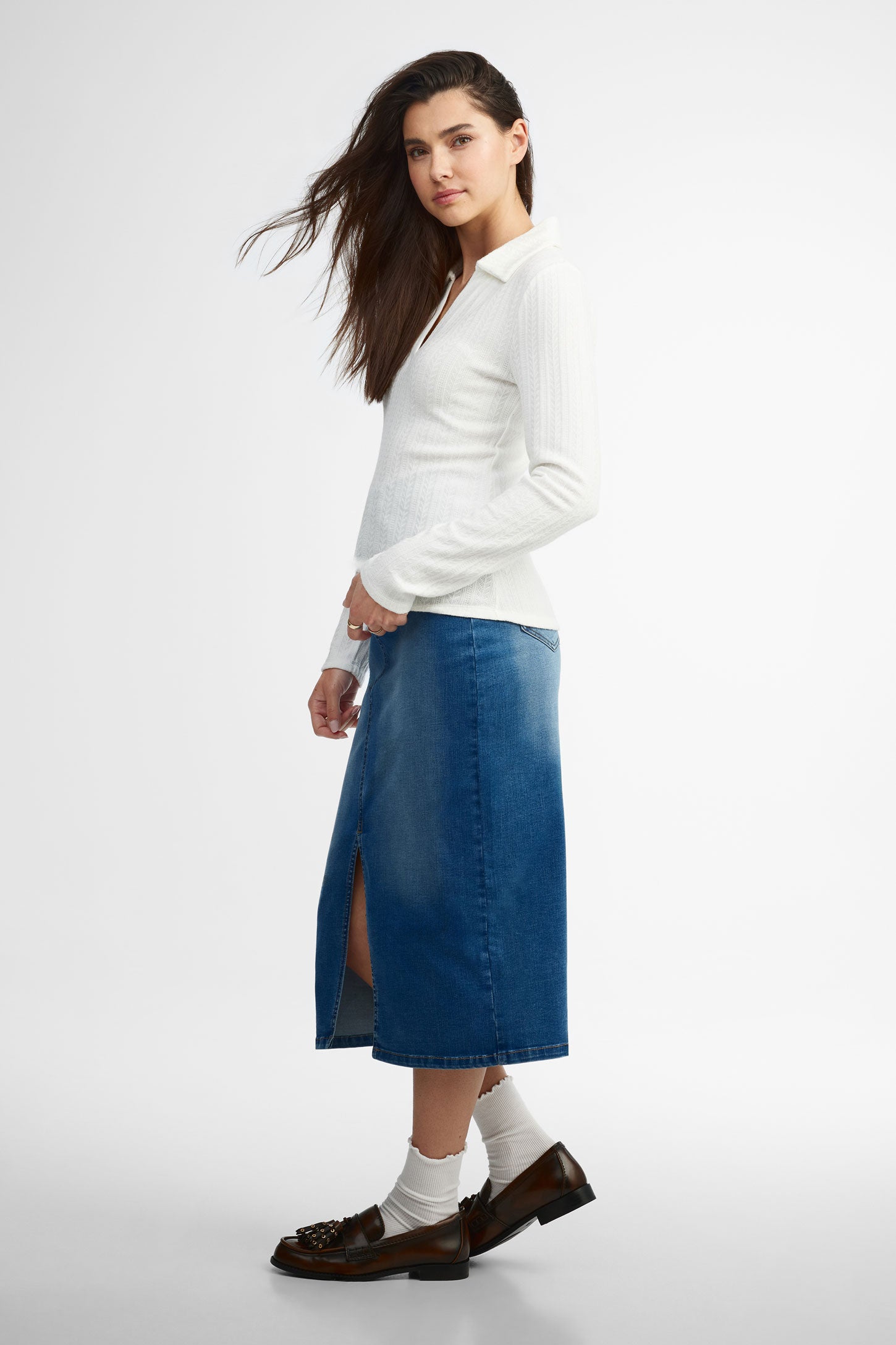 Polo manches longues en pointelle - Femme && IVOIRE