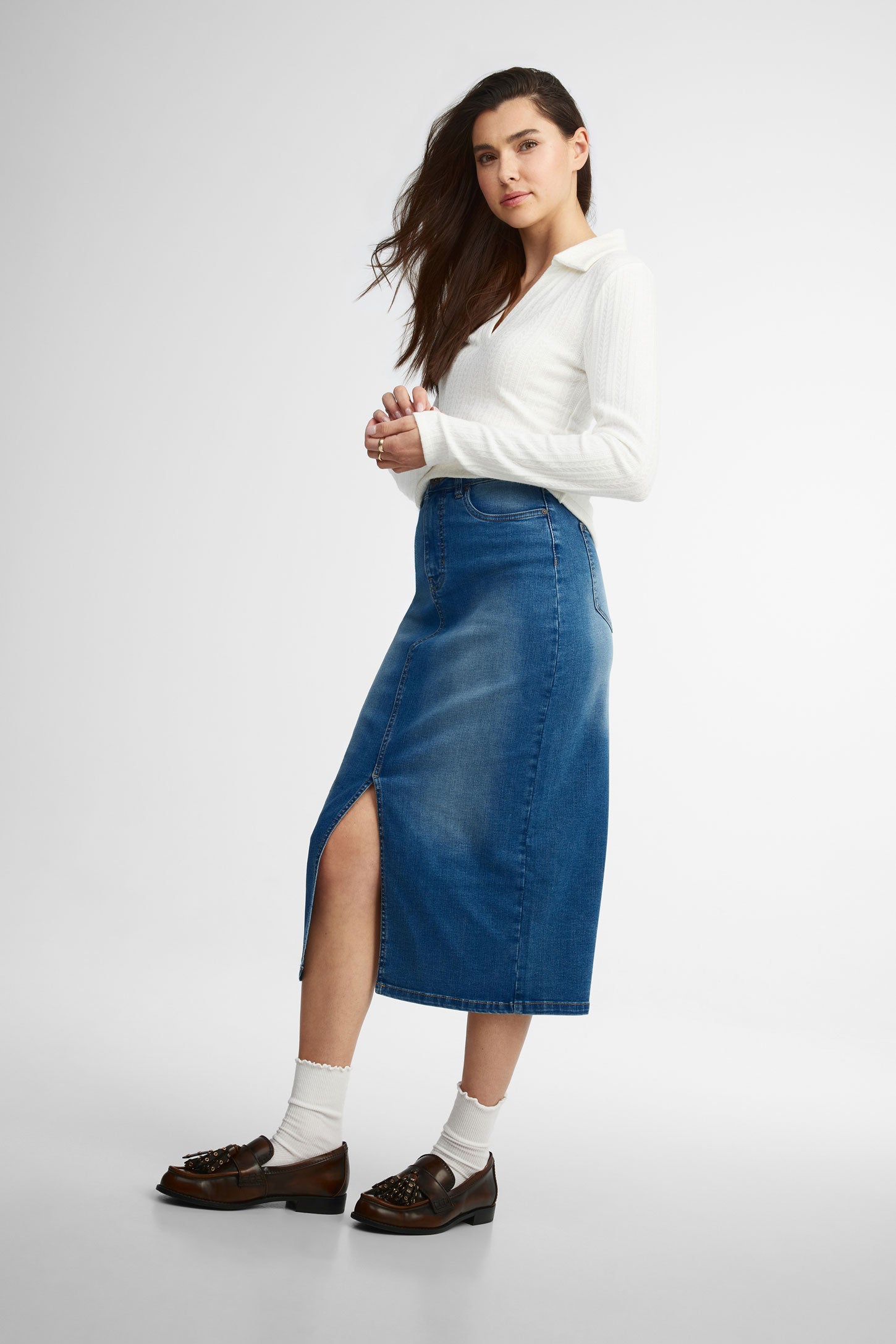 Polo manches longues en pointelle - Femme && IVOIRE