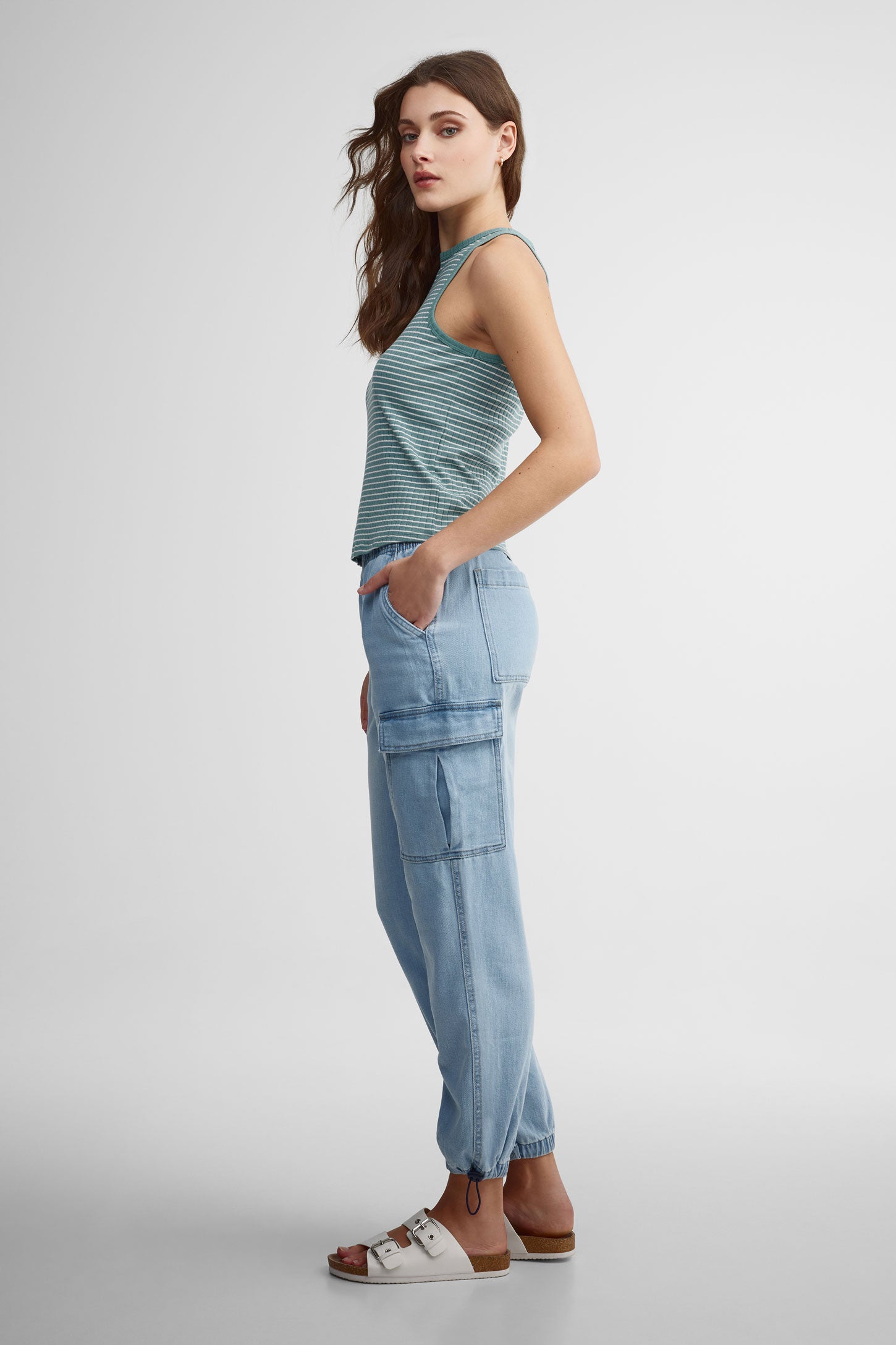 Camisole halter côtelée - Femme && TURQUOISE/MULTI