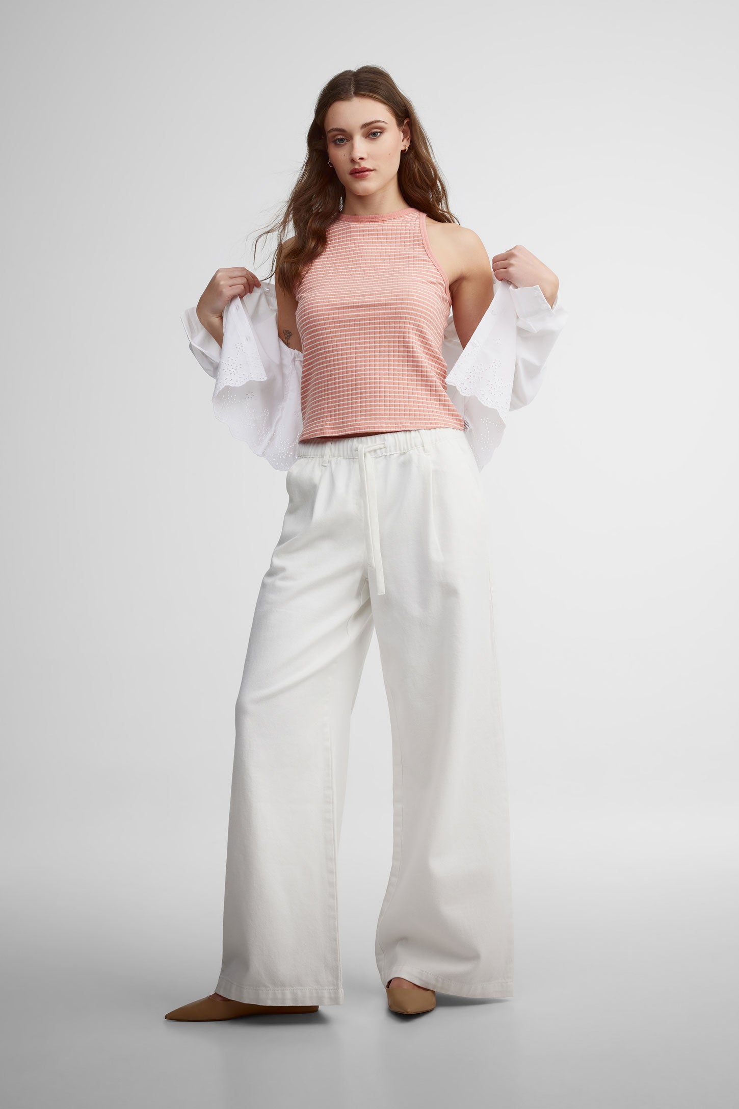 Camisole halter côtelée - Femme && CORAIL/MULTI