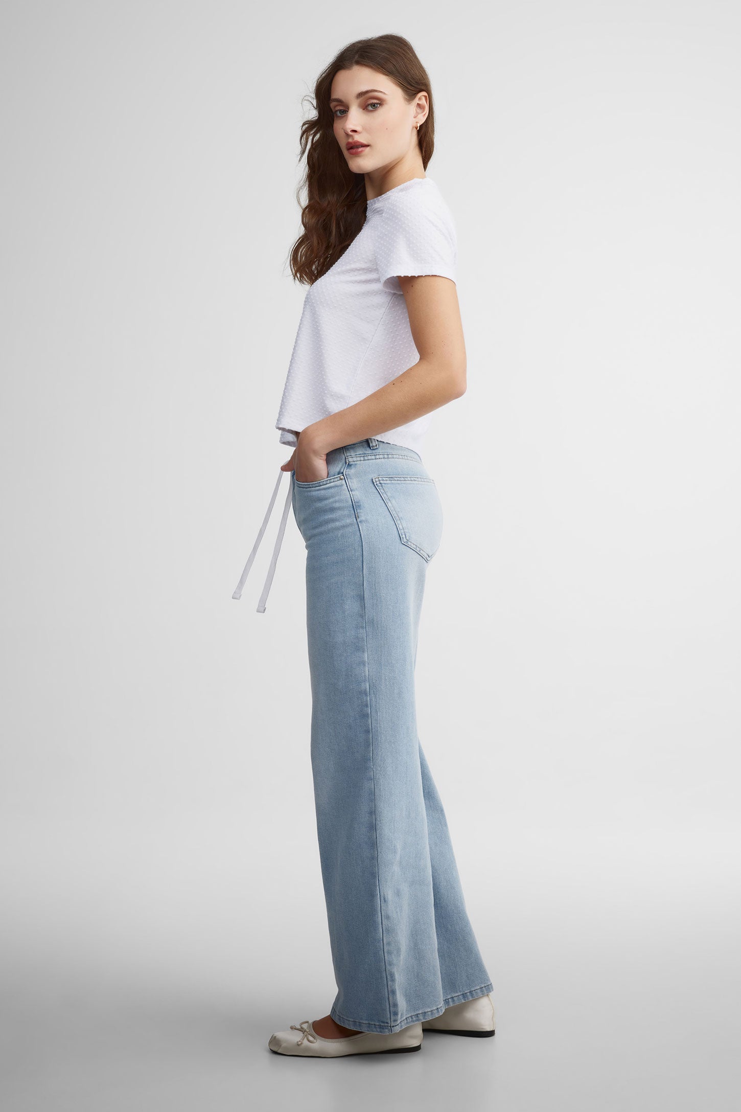 T-shirt texturé col rond - Femme && BLANC