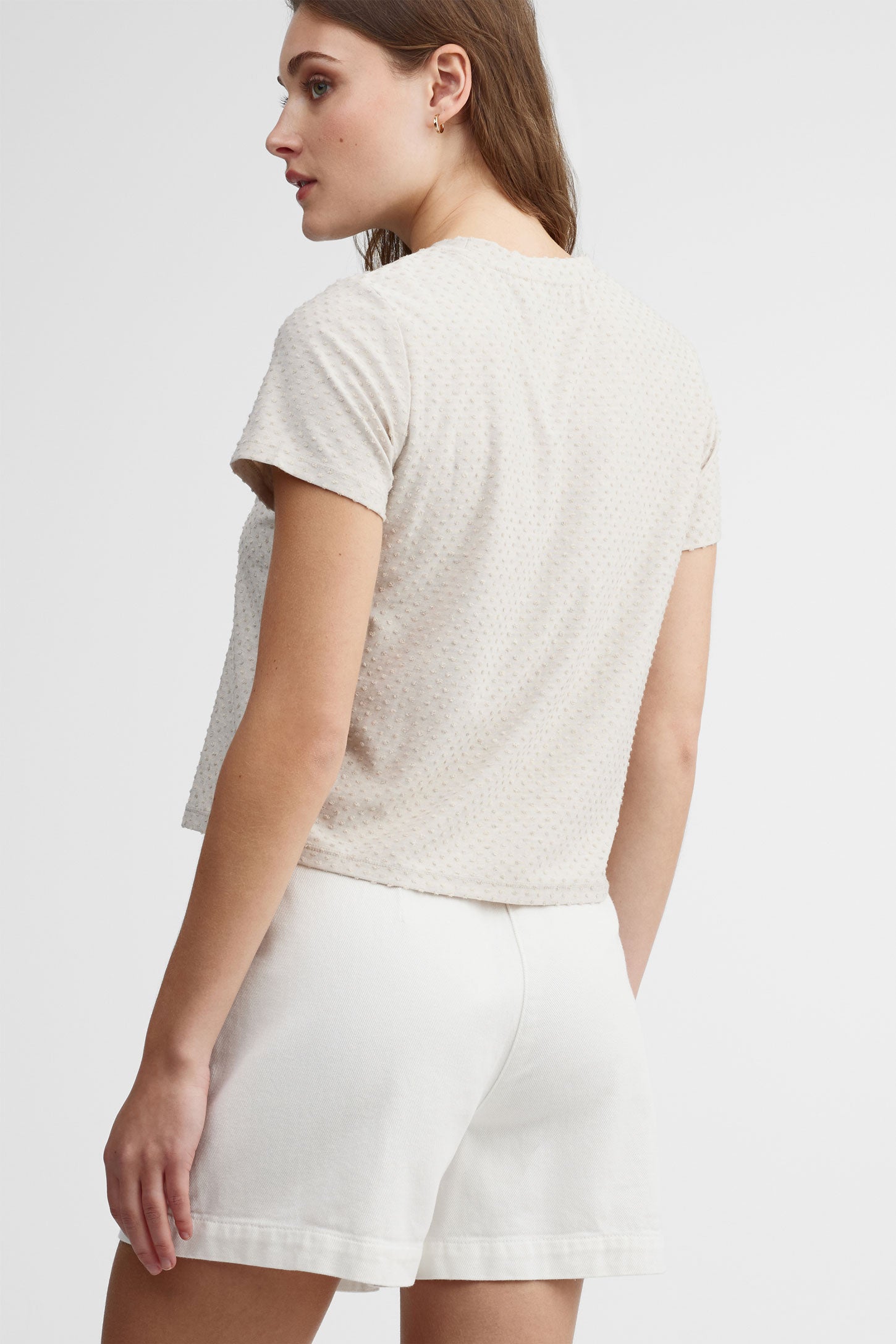 T-shirt texturé col rond - Femme && BEIGE