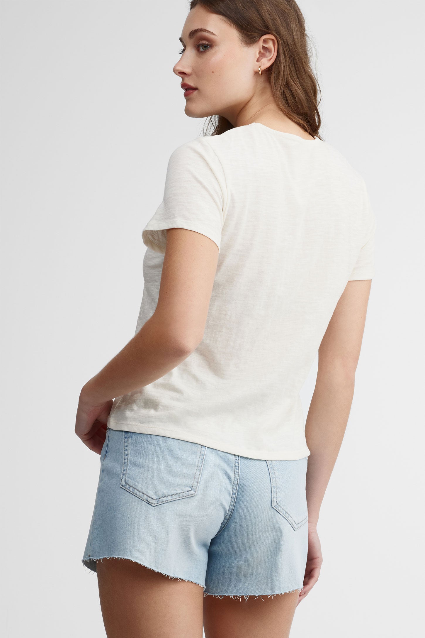 T-shirt col en V avec dentelle - Femme && IVOIRE
