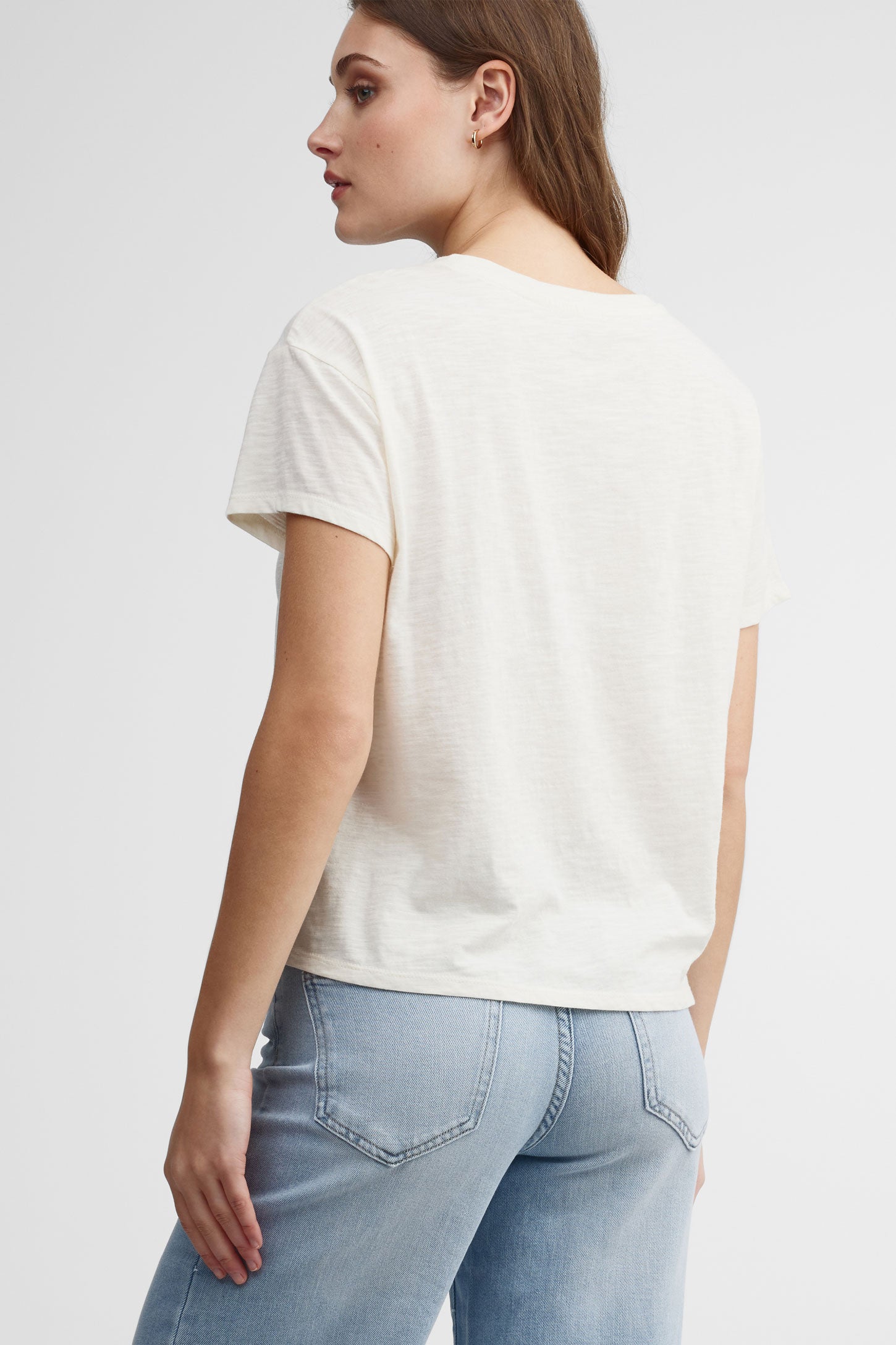 T-shirt col rond en coton - Femme && IVOIRE