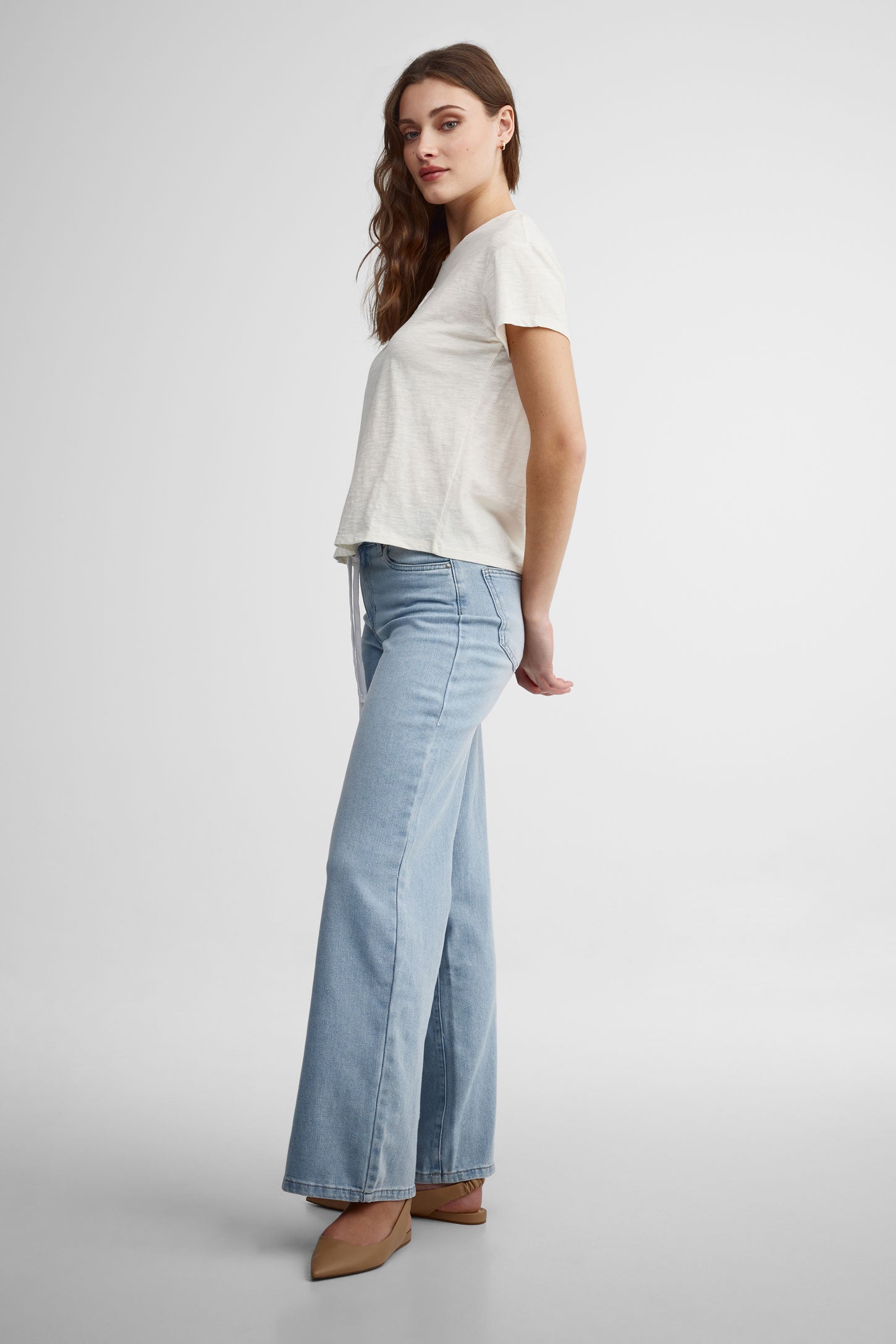 T-shirt col rond en coton - Femme && IVOIRE