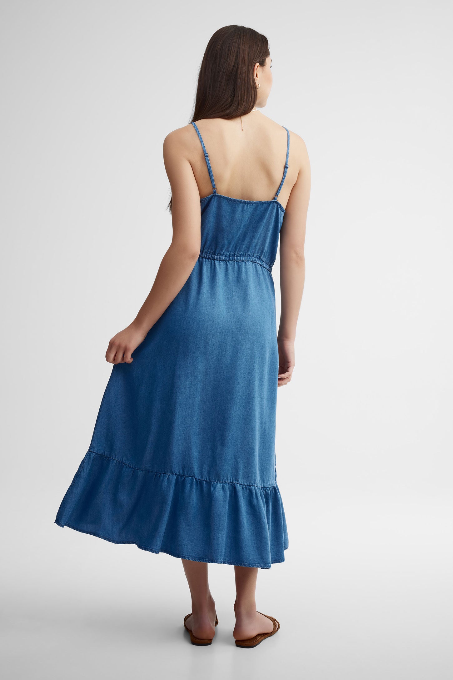 Robe midi en lyocell - Femme && BLEU FONCE