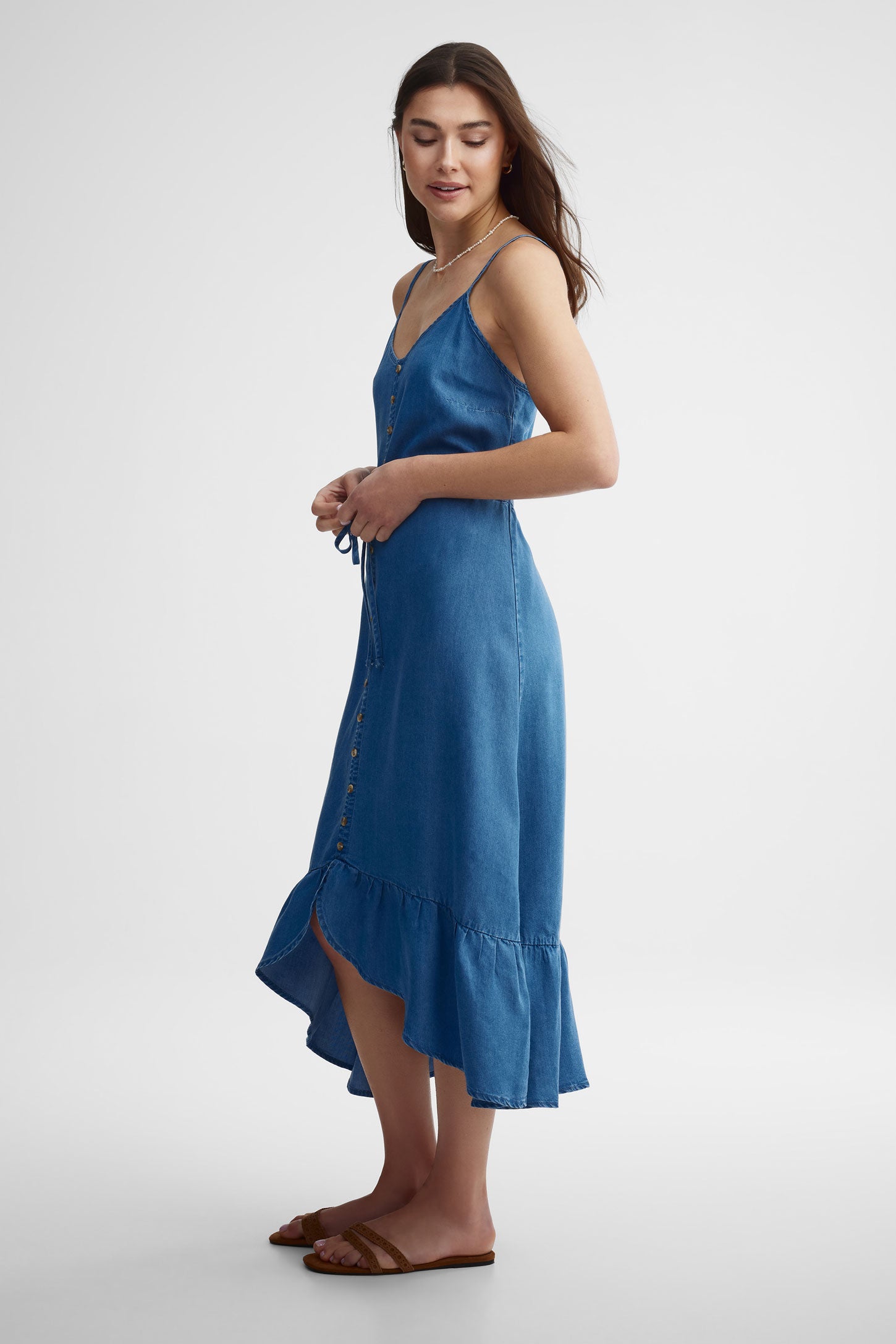Robe midi en lyocell - Femme && BLEU FONCE